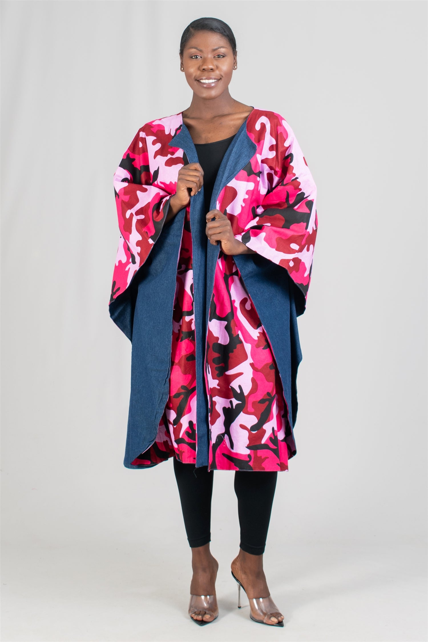 KaraChic 7021 Denim Lined Poncho Duster