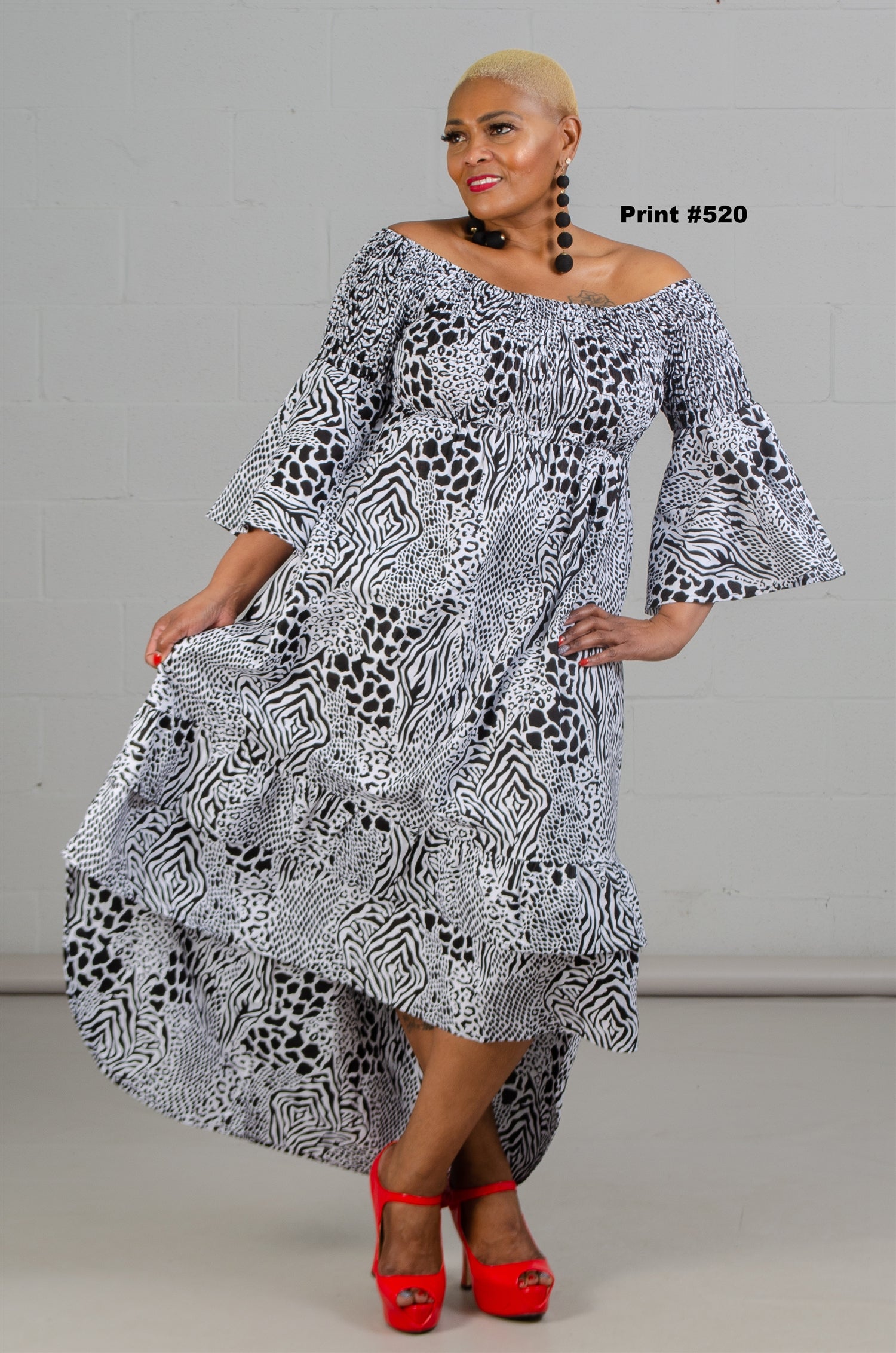 KaraChic 7552 Authentic African Print Smocked Bell Sleeve High-low Dress