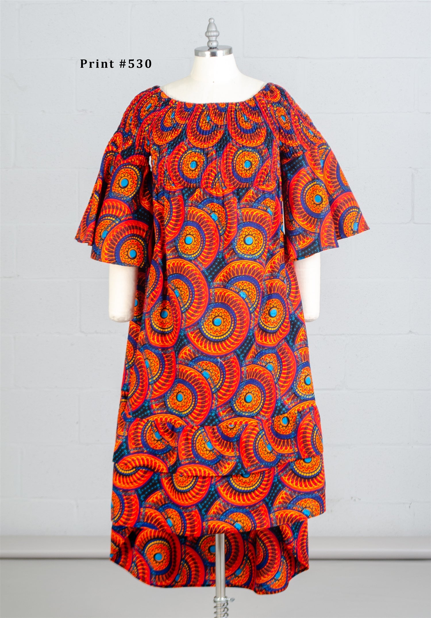 KaraChic 7552 Authentic African Print Smocked Bell Sleeve High-low Dress