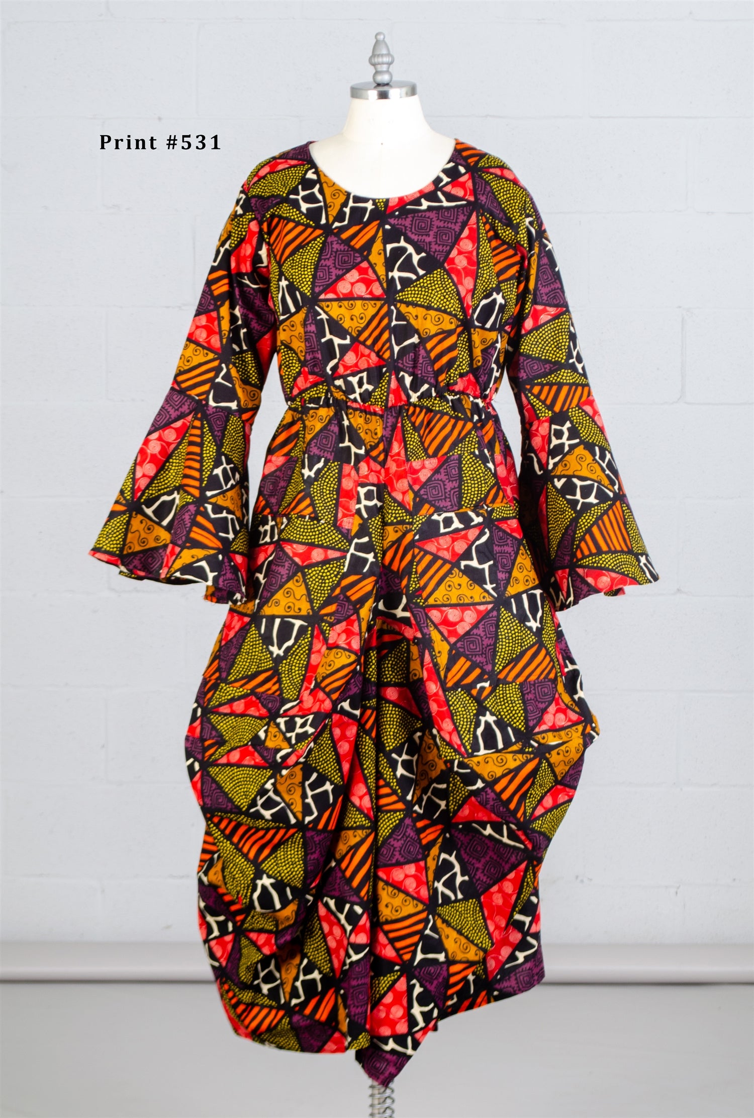 KaraChic 7561A Authentic African Print Bell Sleeve Balloon Dress