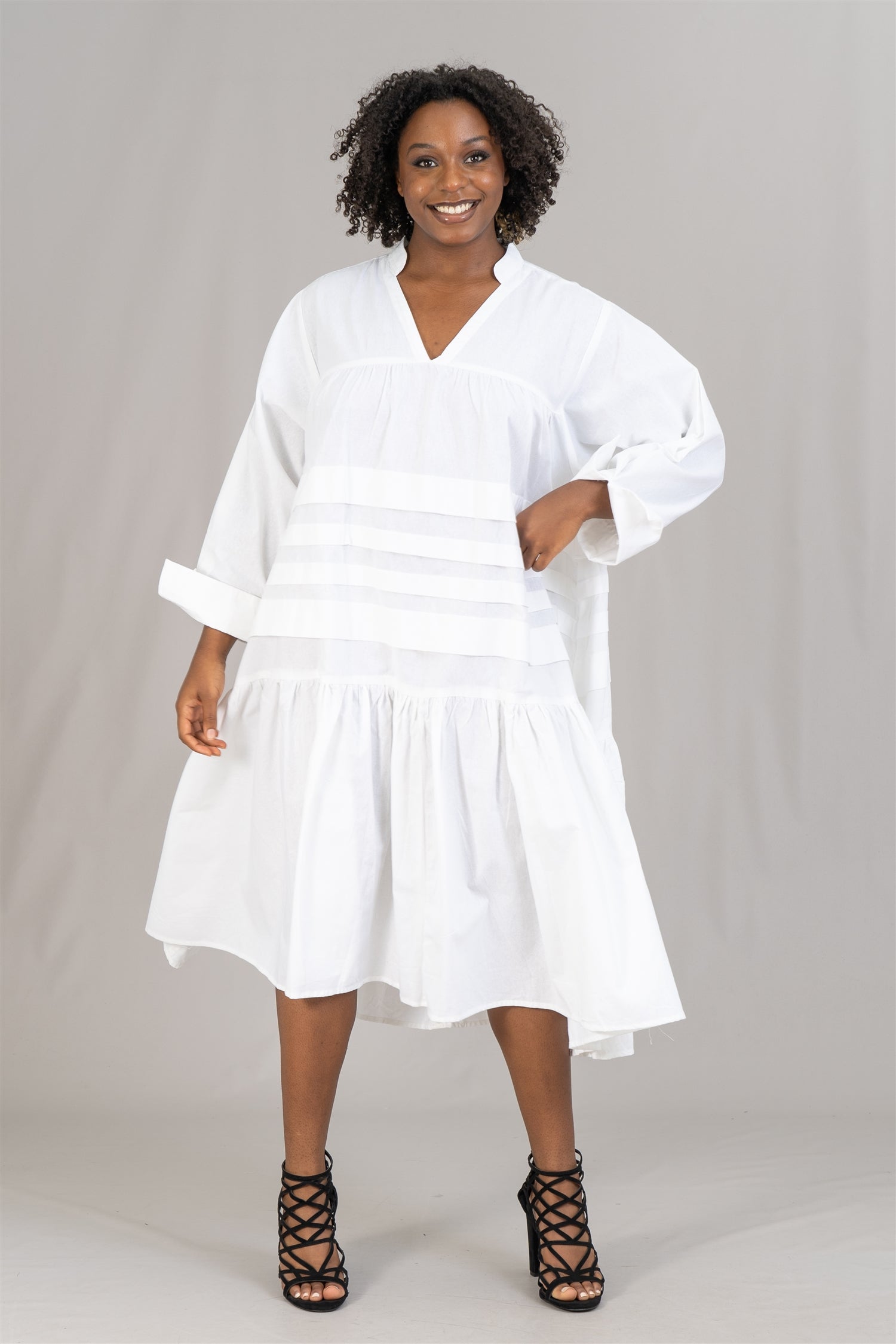 KaraChic 7580S Tiered Tunic Midi Dress