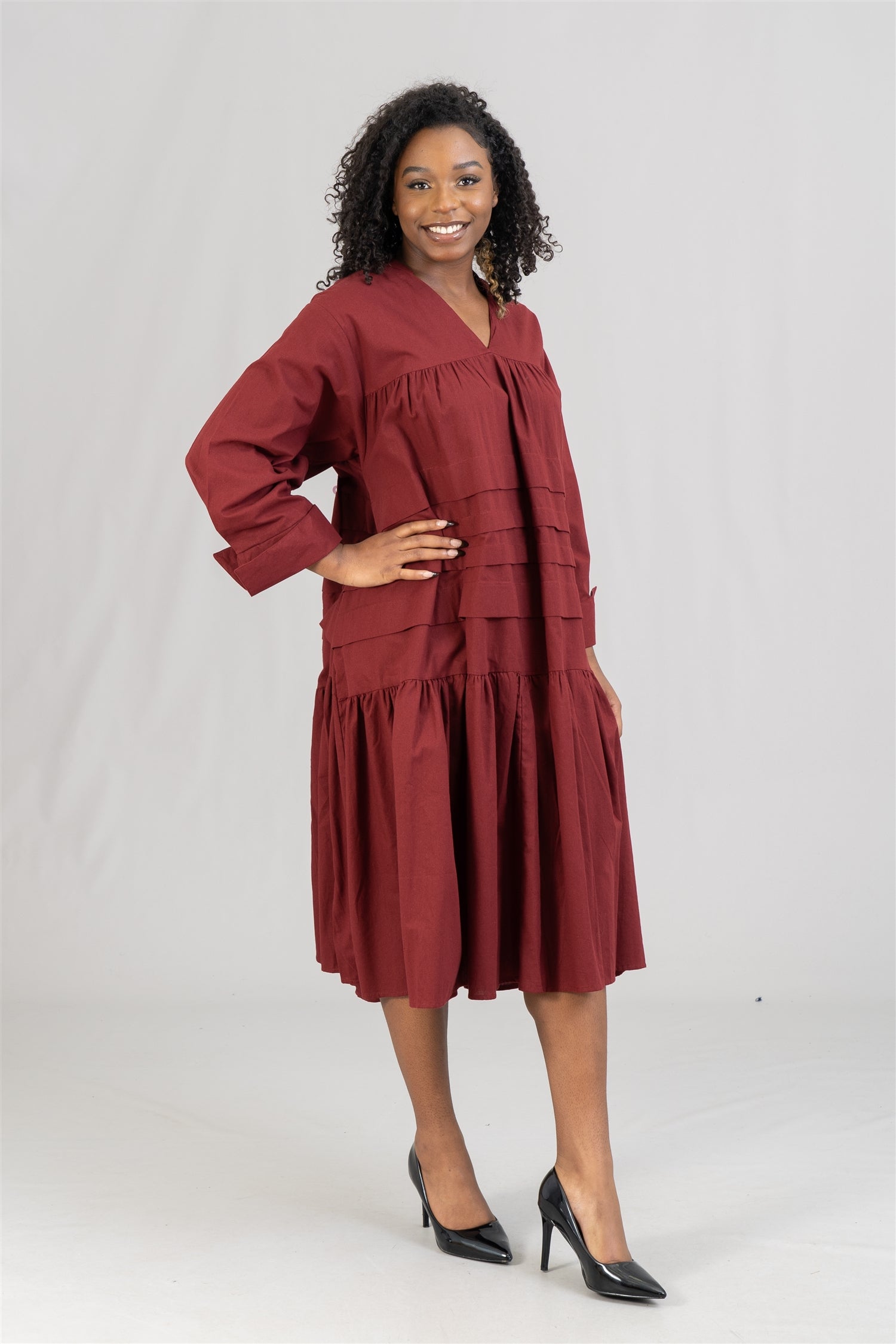 KaraChic 7580S Tiered Tunic Midi Dress