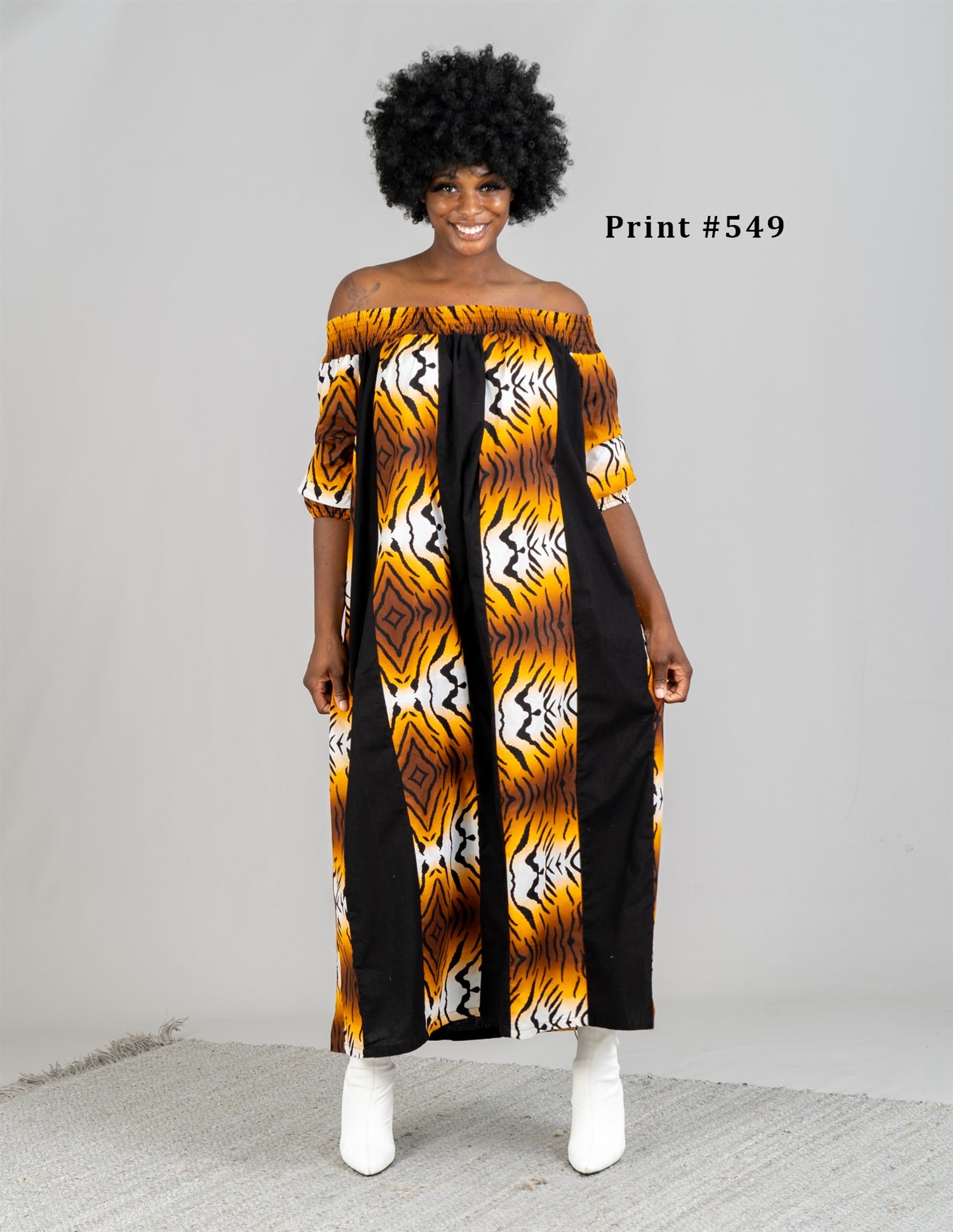 KaraChic 7604 Authentic African Print Off-shoulder Print Panel Dress