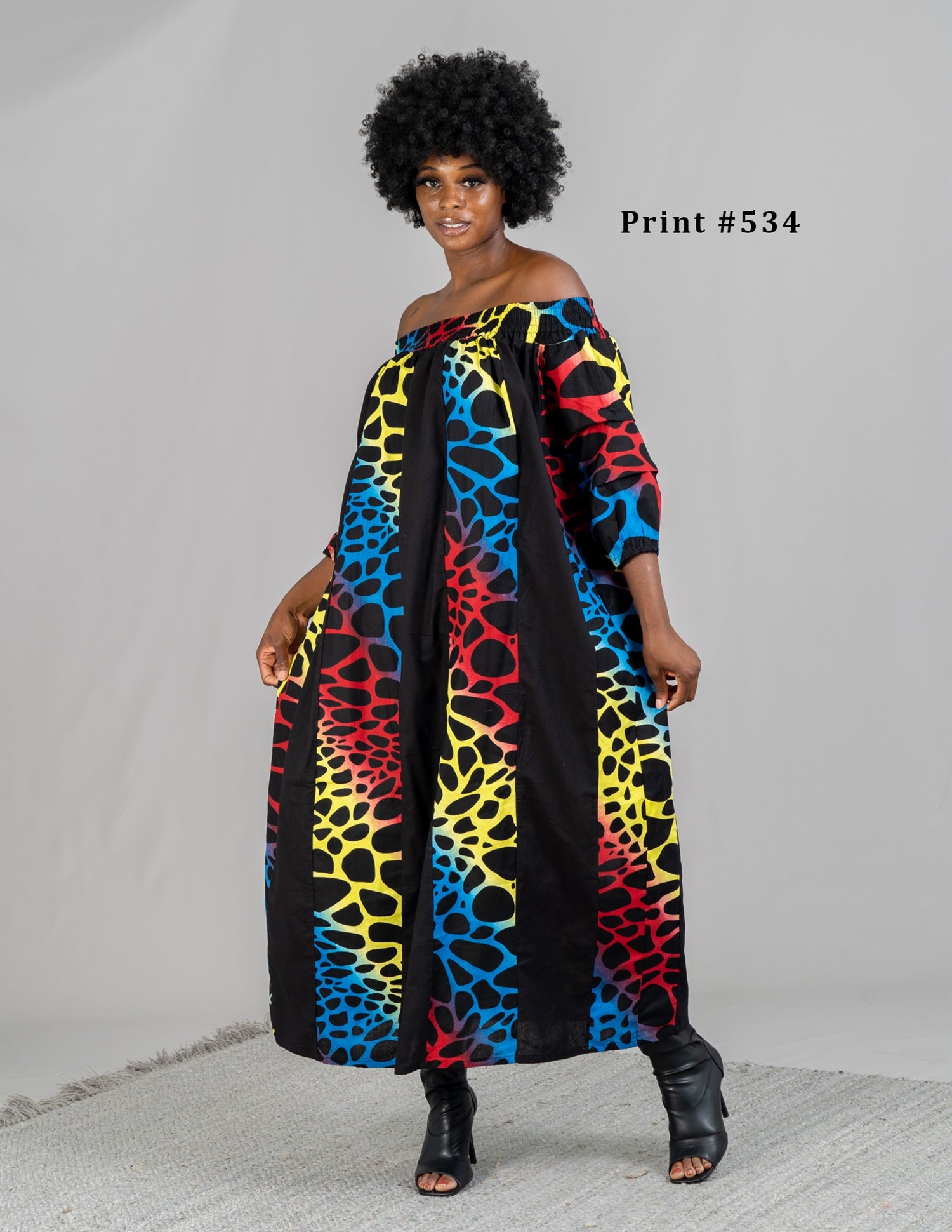 KaraChic 7604 Authentic African Print Off-shoulder Print Panel Dress