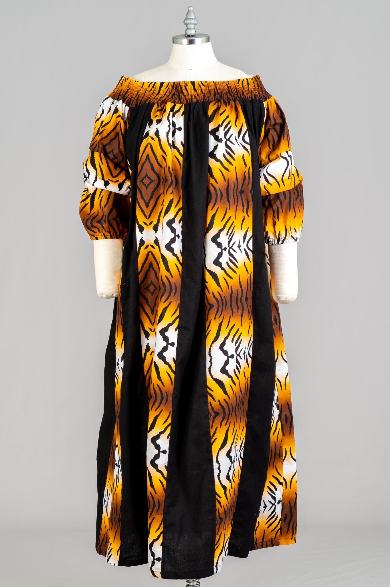 KaraChic 7604 Authentic African Print Off-shoulder Print Panel Dress