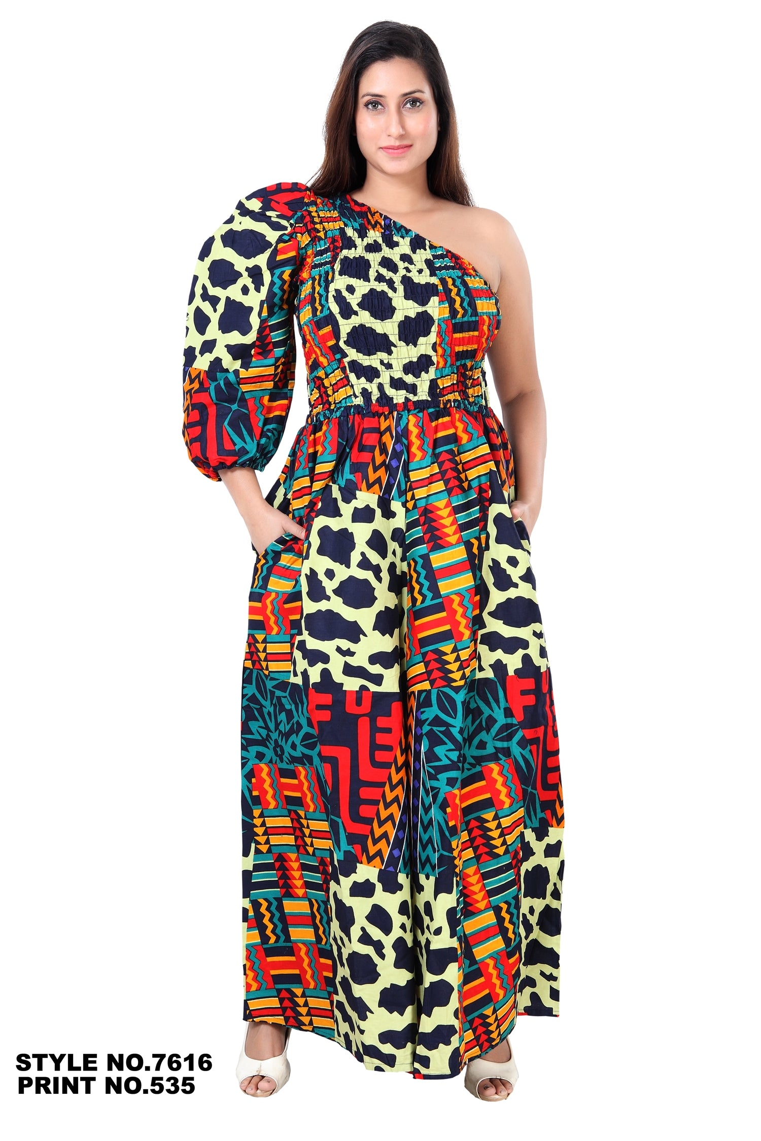 KaraChic 7616 Authentic African Print One-shoulder Jumpsuit