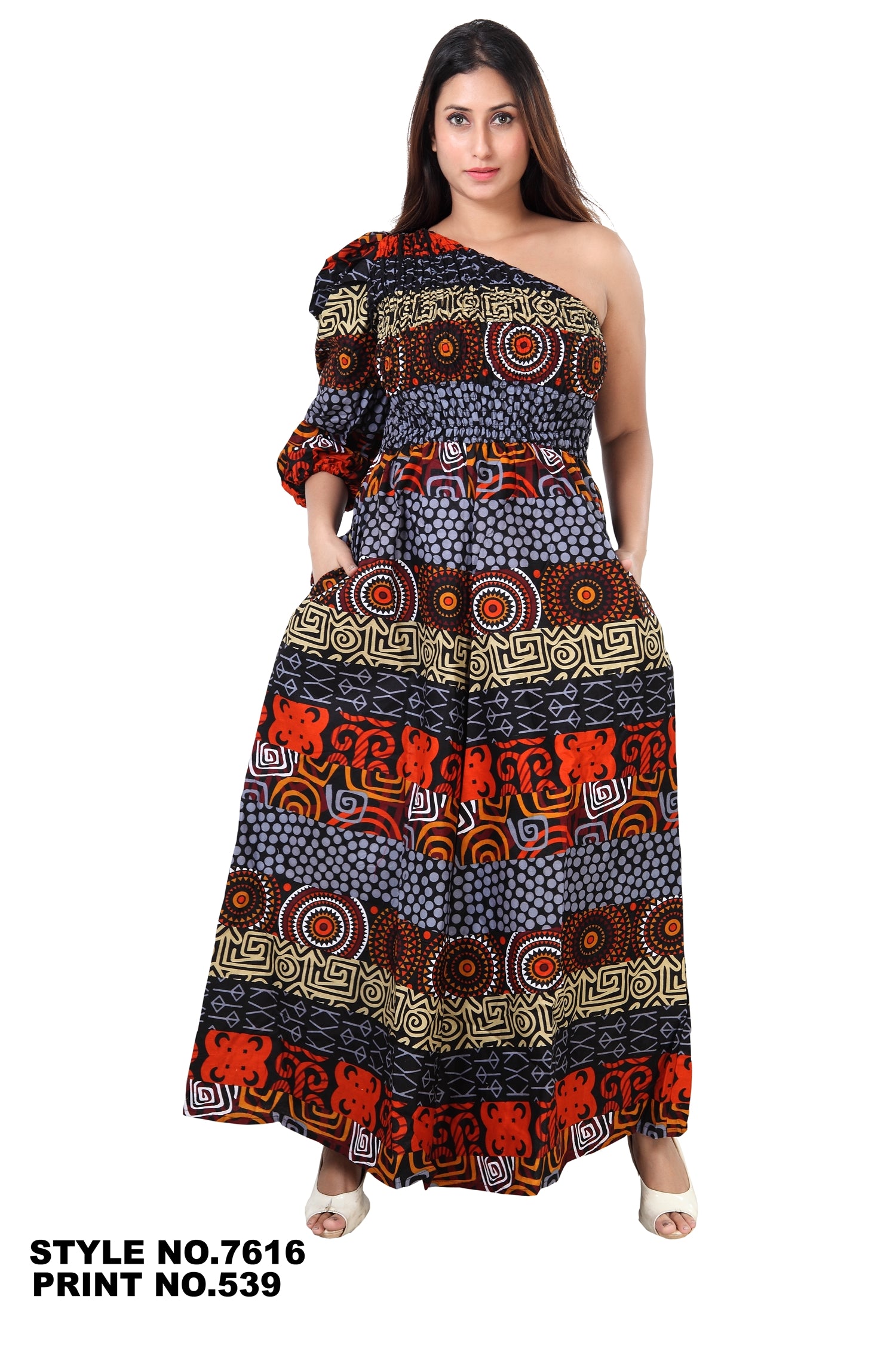 KaraChic 7616 Authentic African Print One-shoulder Jumpsuit