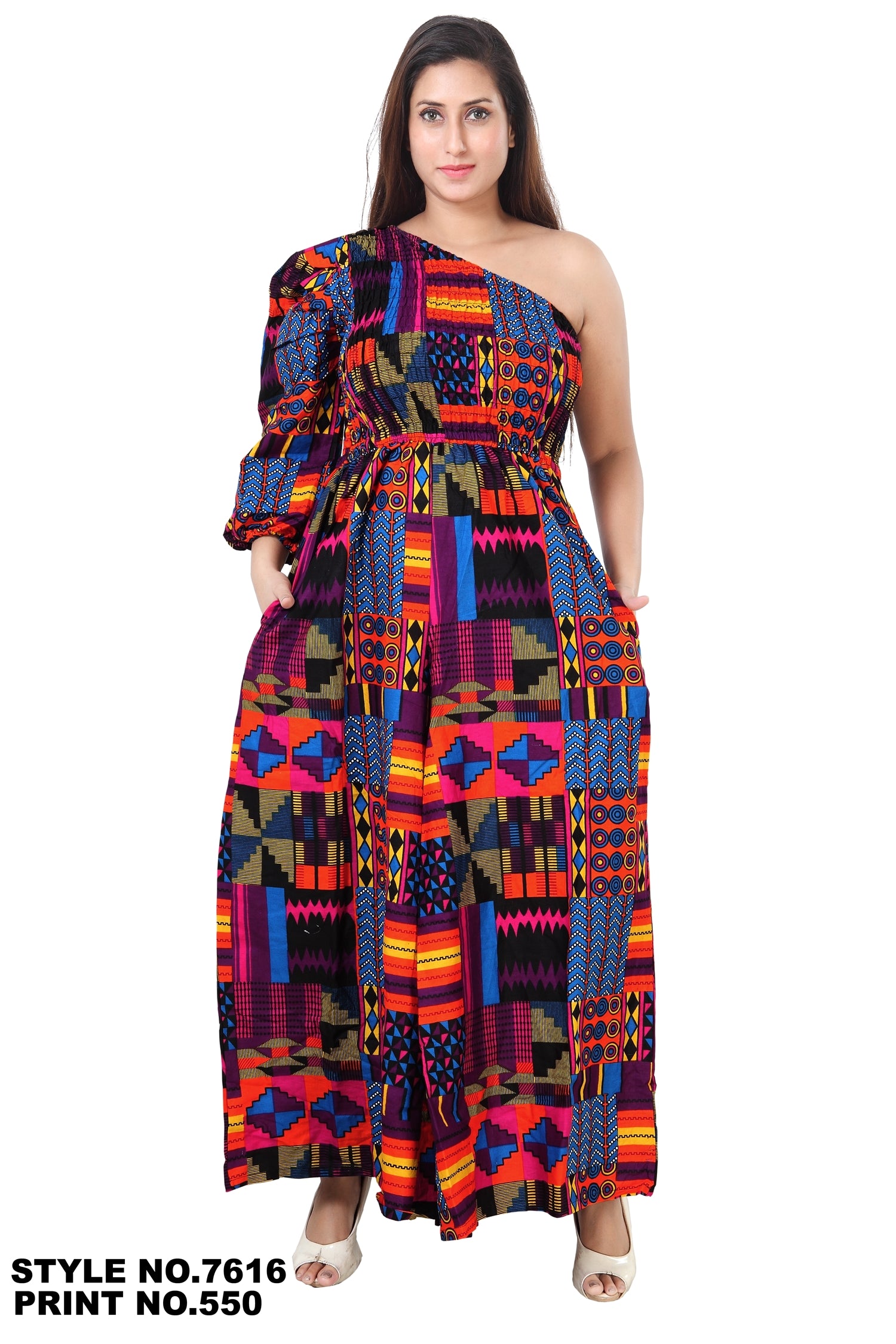 KaraChic 7616 Authentic African Print One-shoulder Jumpsuit