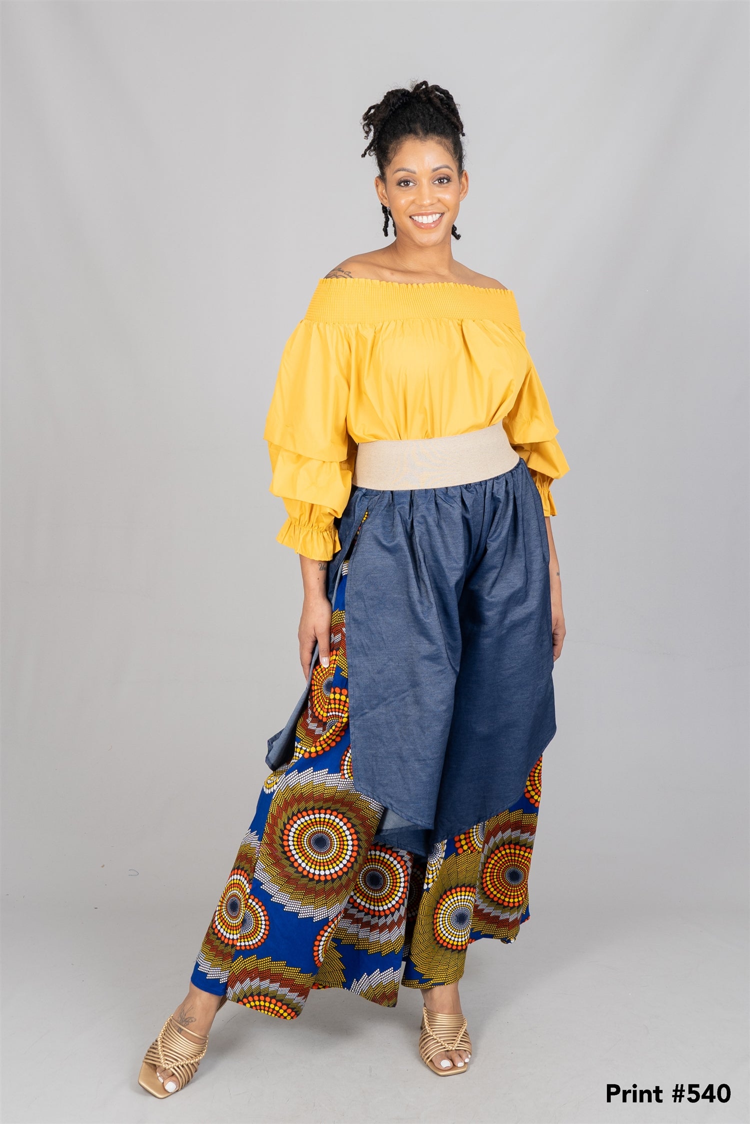 KaraChic 7645D Authentic African Print Denim Overlay Wide Leg Pant