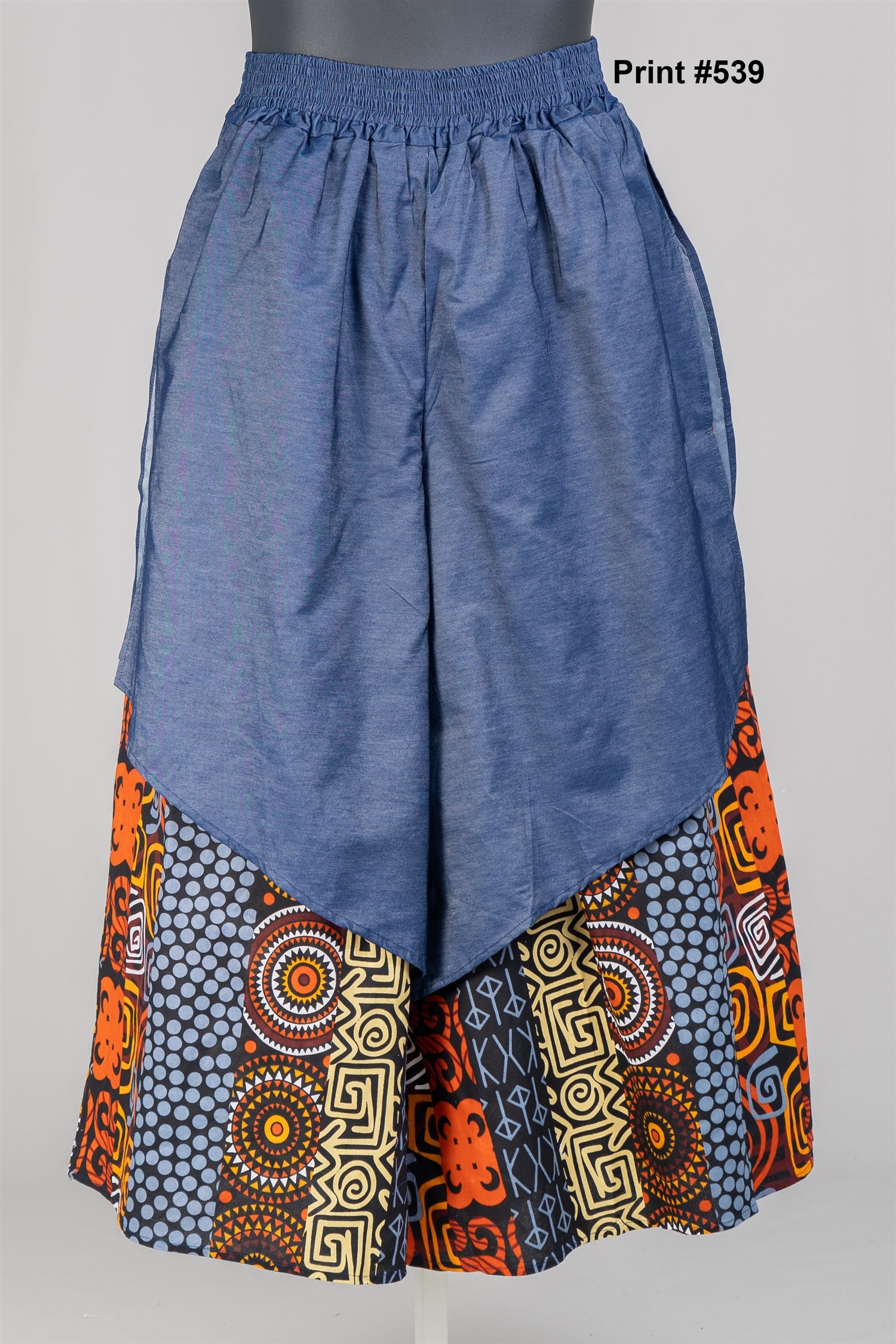 KaraChic 7645D Authentic African Print Denim Overlay Wide Leg Pant