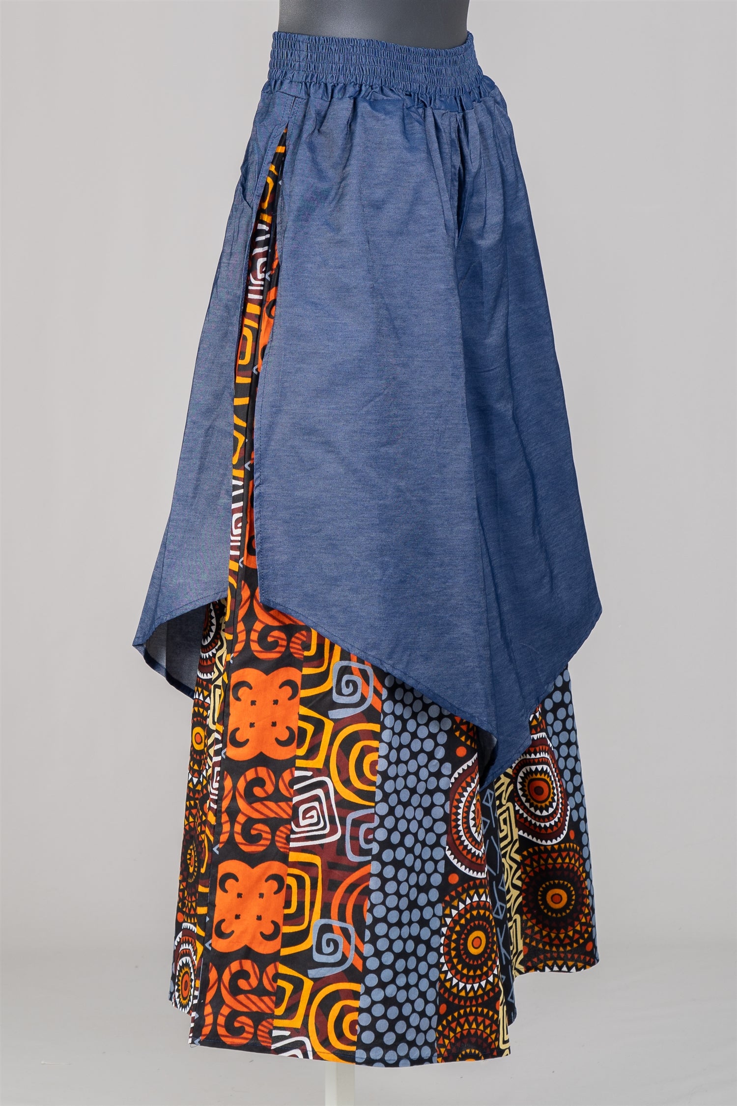 KaraChic 7645D Authentic African Print Denim Overlay Wide Leg Pant