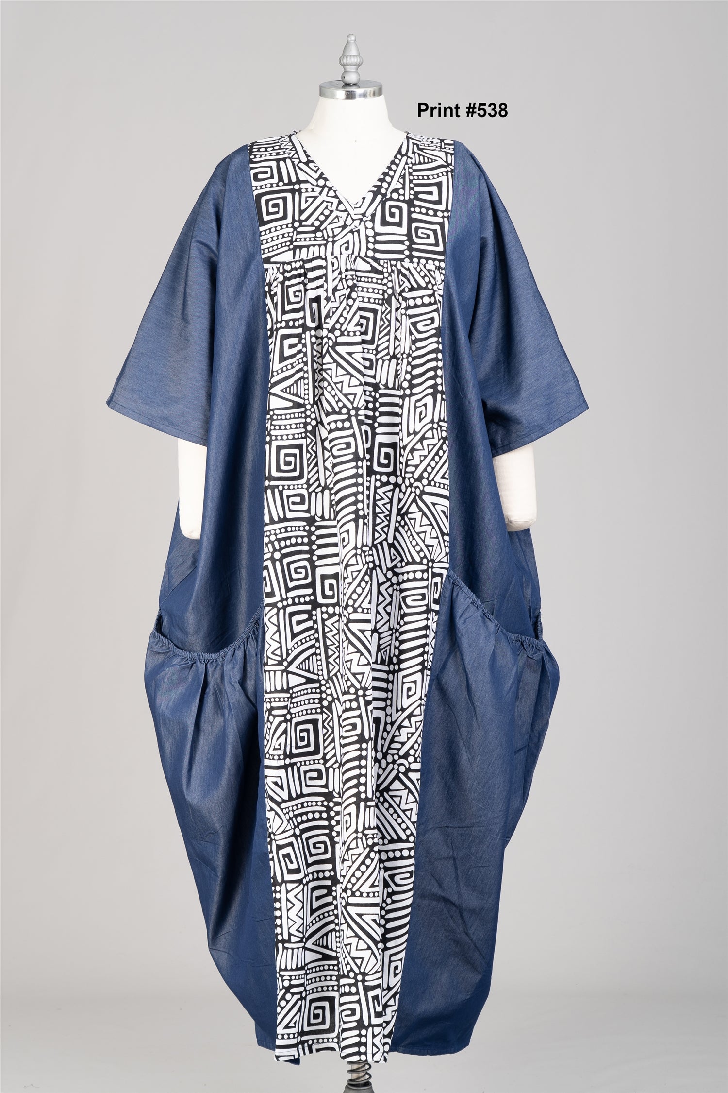 KaraChic 7650D Authentic African Print Panel and Denim Dress