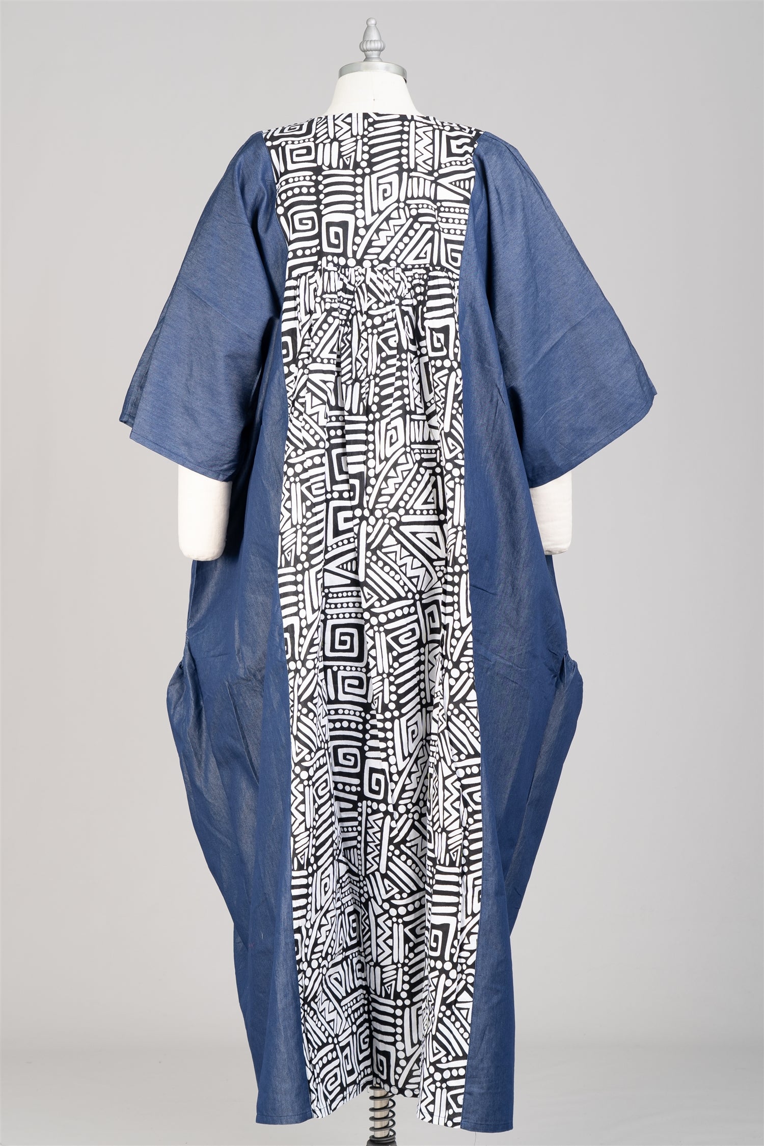 KaraChic 7650D Authentic African Print Panel and Denim Dress