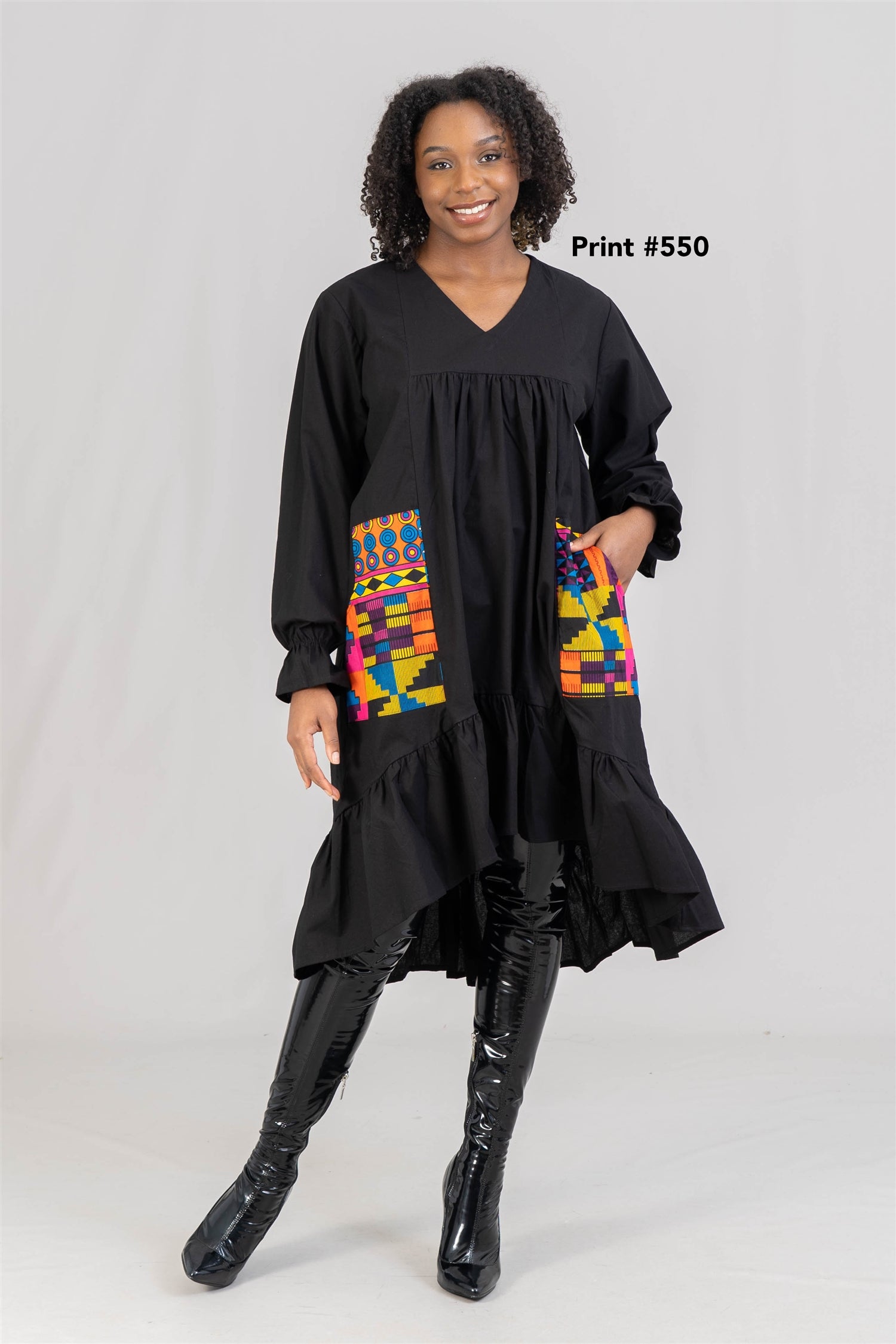 KaraChic 7676S Authentic African Print Pockets High-low Print Dress