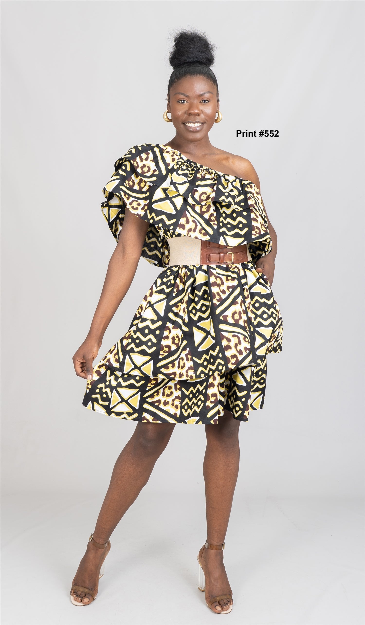 KaraChic 7682 Authentic African Print One-shoulder Dress