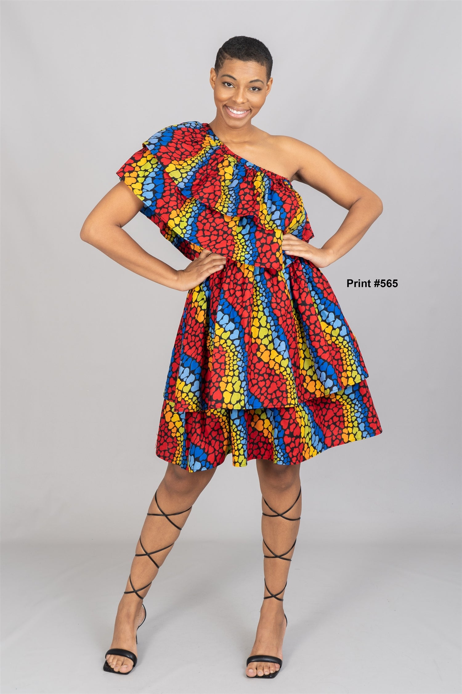 KaraChic 7682 Authentic African Print One-shoulder Dress