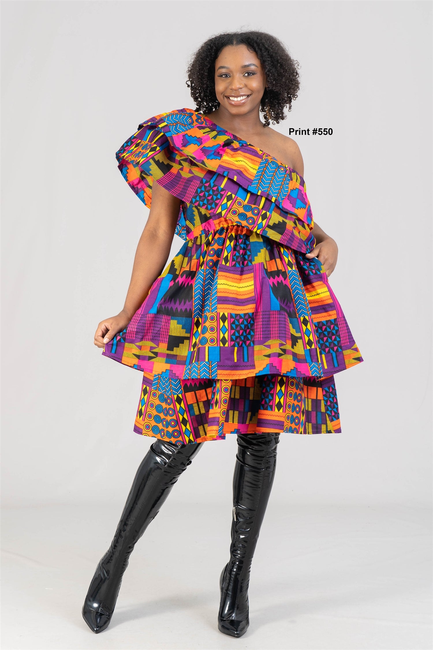 KaraChic 7682 Authentic African Print One-shoulder Dress