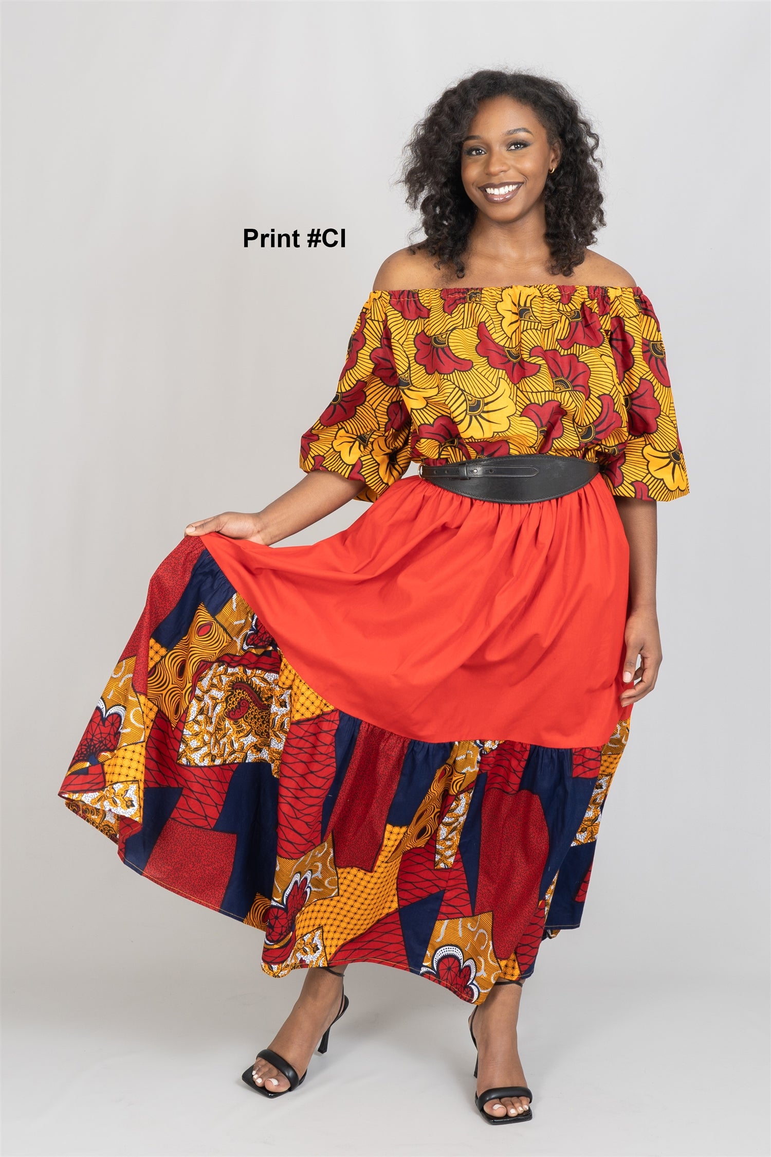 KaraChic 7710 Authentic African Print Off-Shoulder Maxi Dress