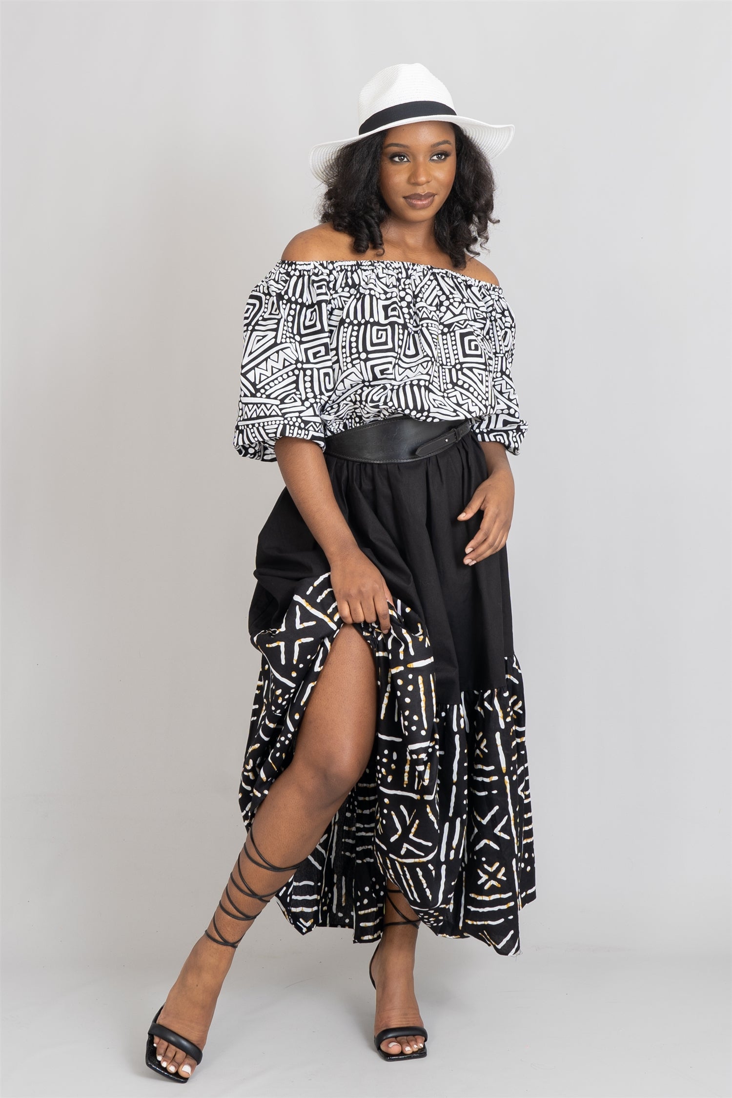 KaraChic 7710 Authentic African Print Off-Shoulder Maxi Dress