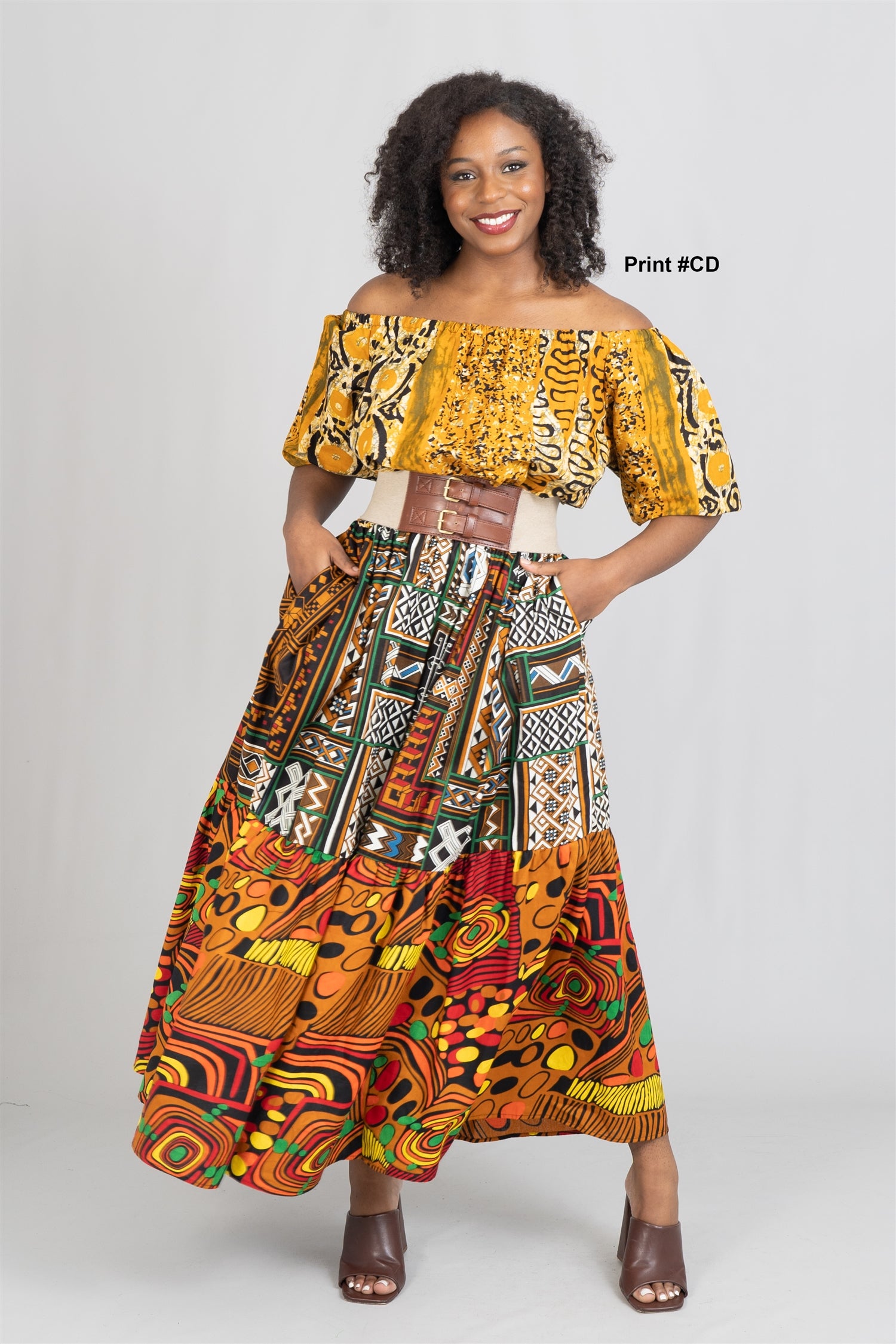 KaraChic 7710 Authentic African Print Off-Shoulder Maxi Dress