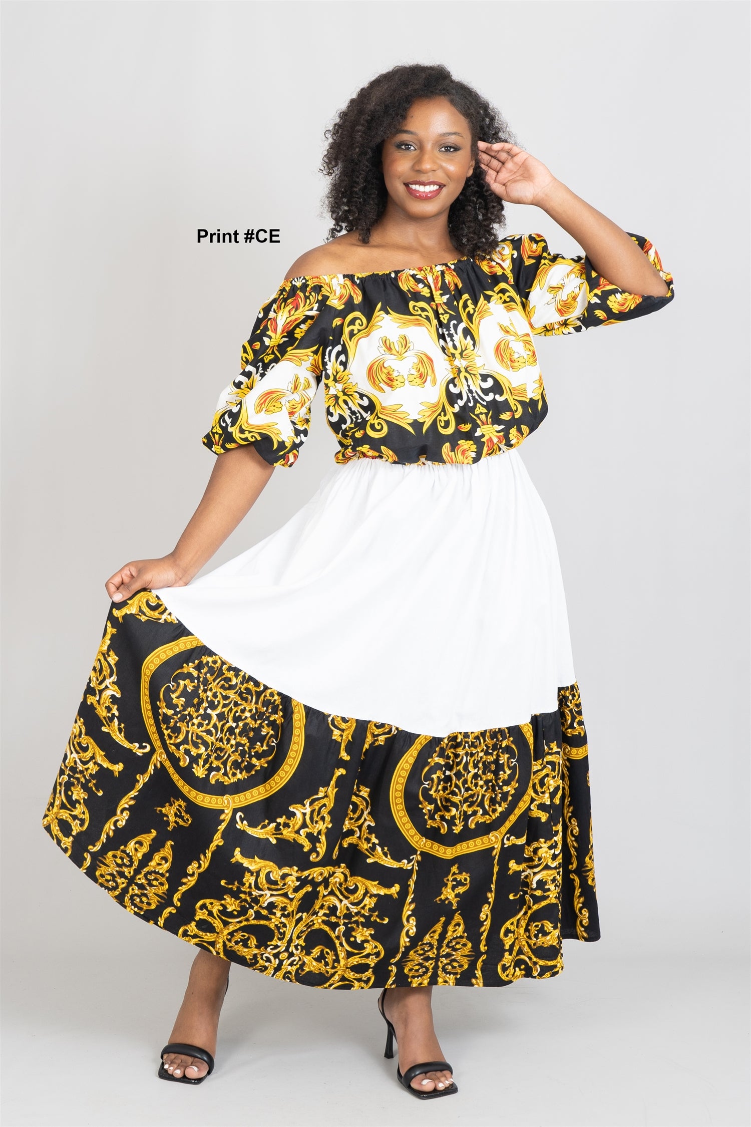 KaraChic 7710 Authentic African Print Off-Shoulder Maxi Dress