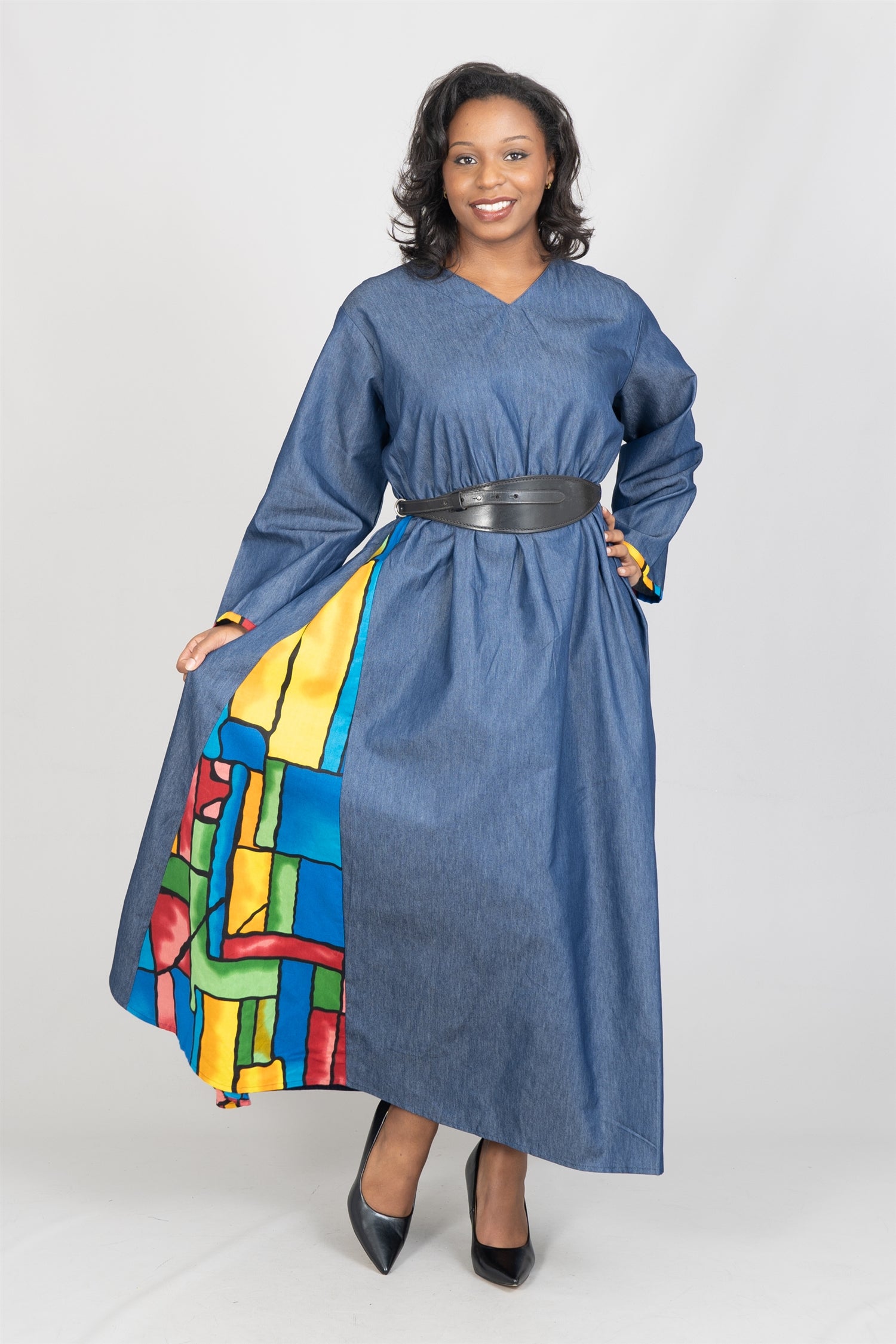 KaraChic 7720D Authentic African Print Denim Dress