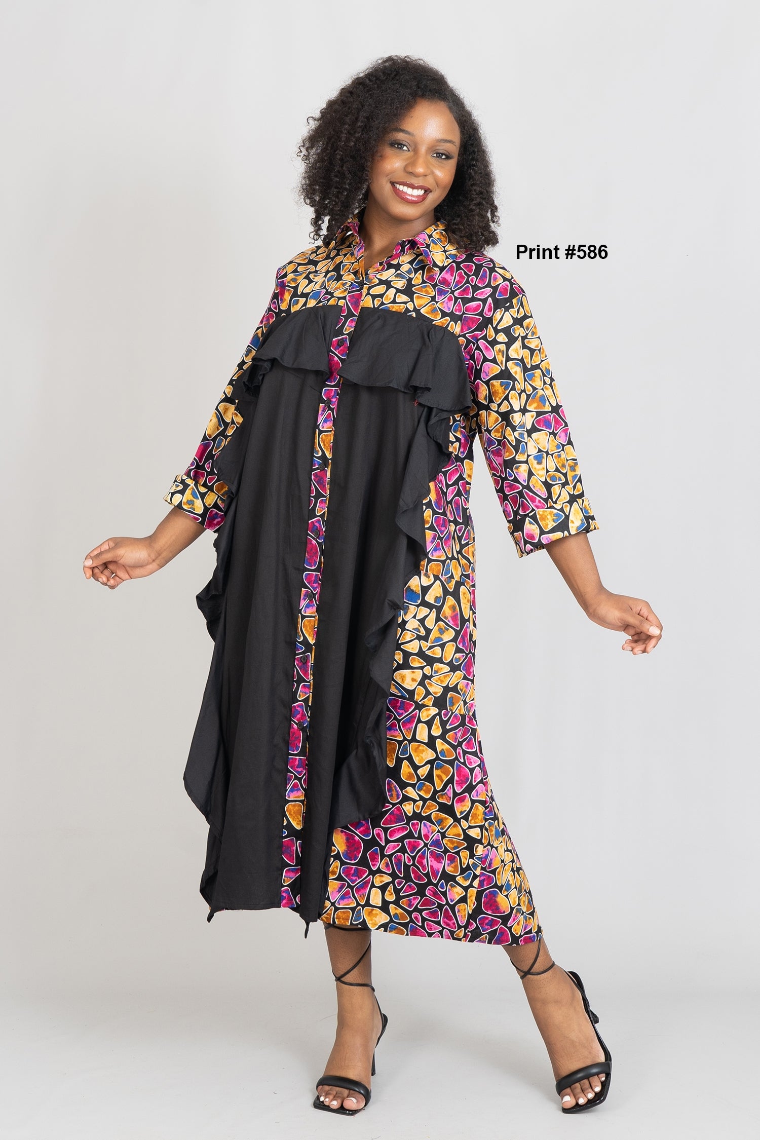 KaraChic 7726 Authentic African Print Ruffle Trim Dress