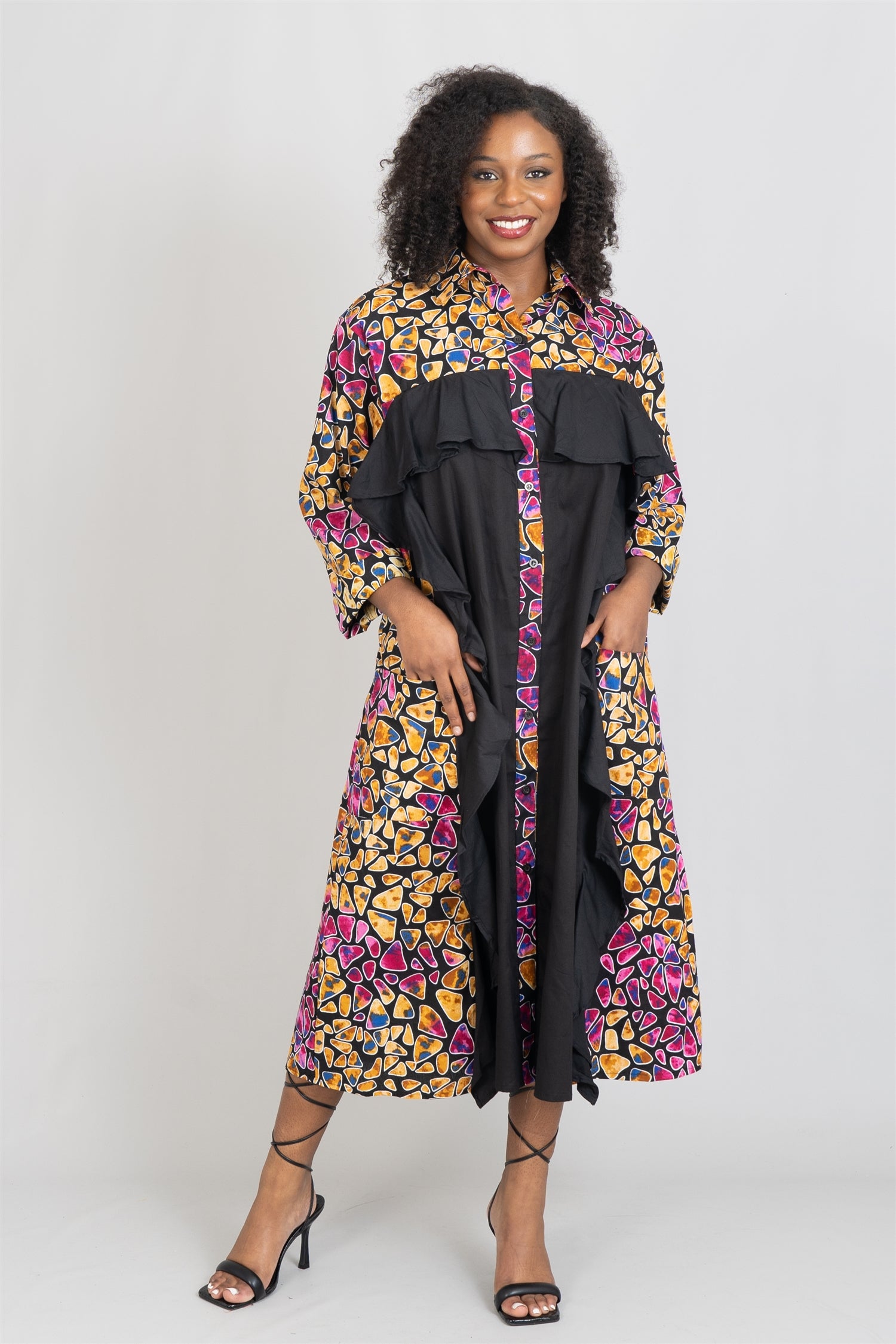 KaraChic 7726 Authentic African Print Ruffle Trim Dress