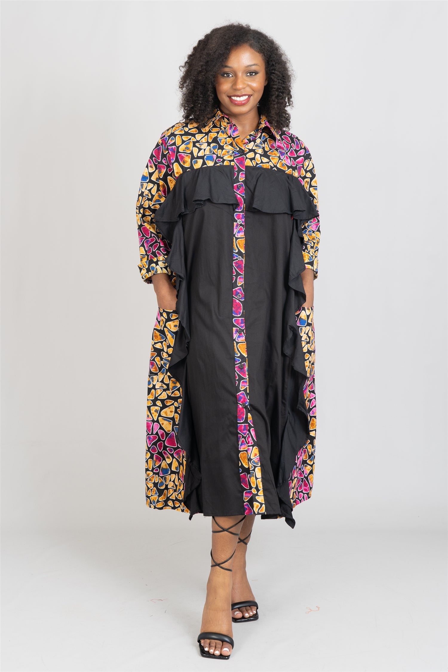 KaraChic 7726 Authentic African Print Ruffle Trim Dress