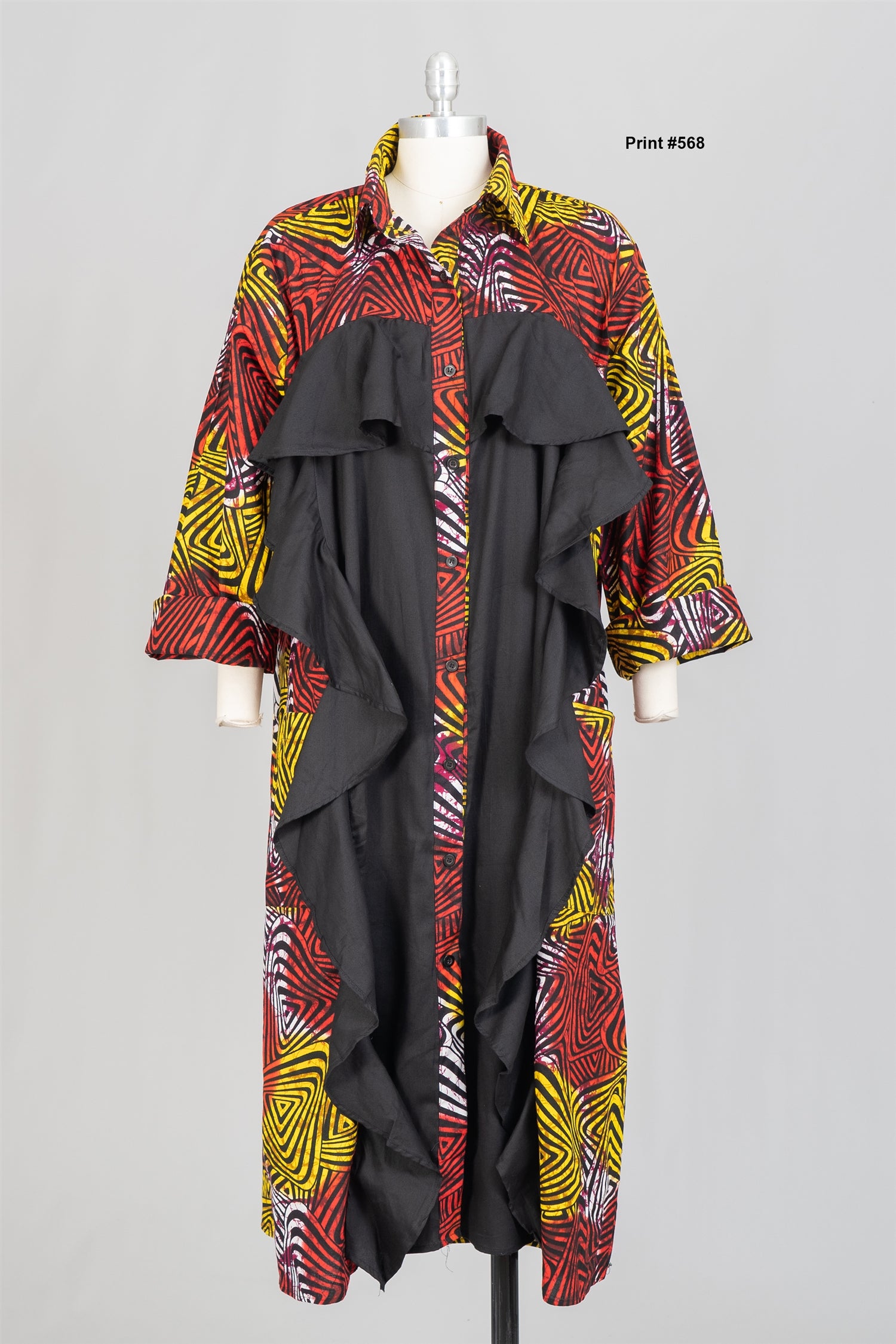 KaraChic 7726 Authentic African Print Ruffle Trim Dress