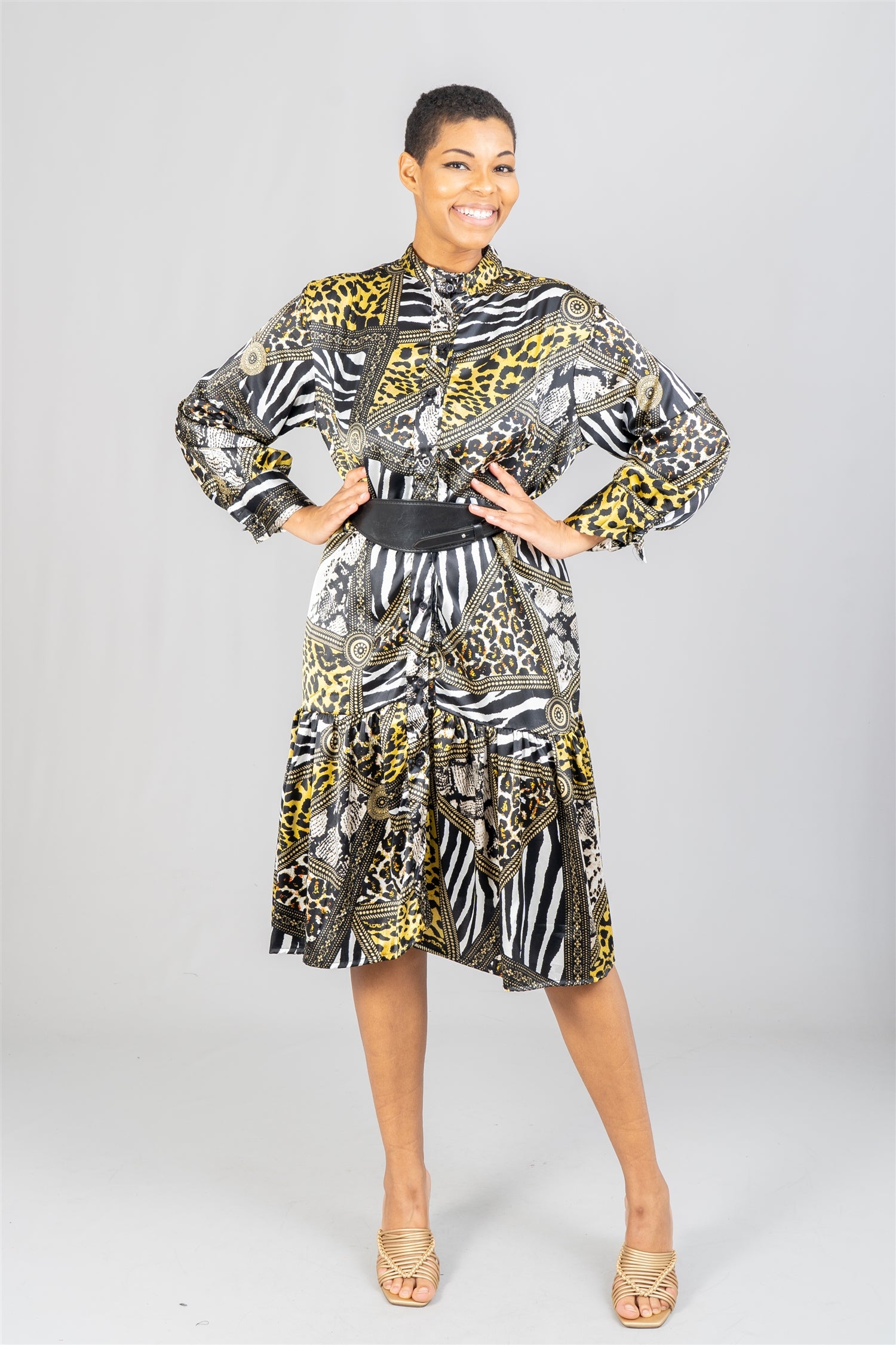 KaraChic 7727 Animal Print Button Front Dress