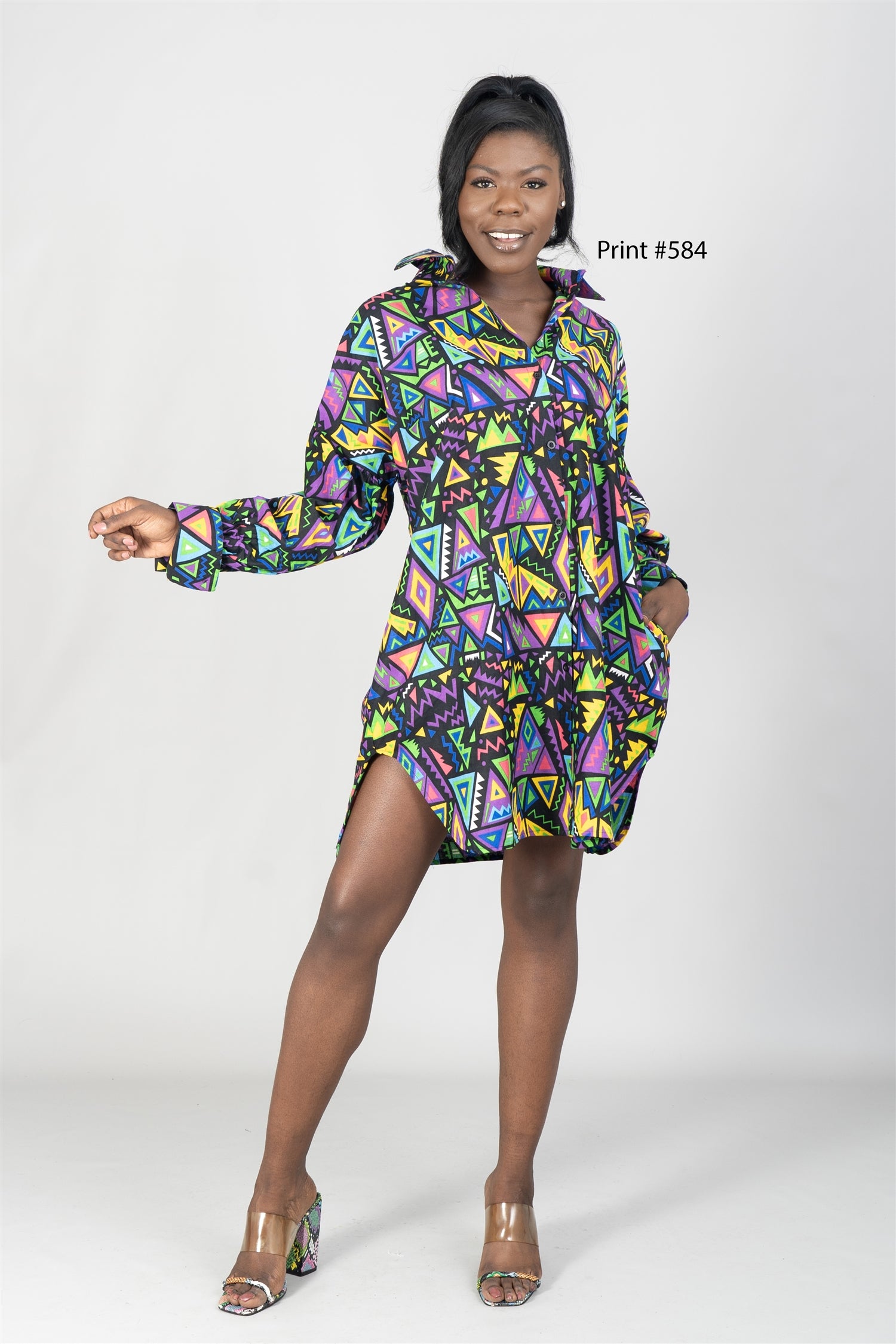 KaraChic 7738 Authentic African Print Button Front Dress