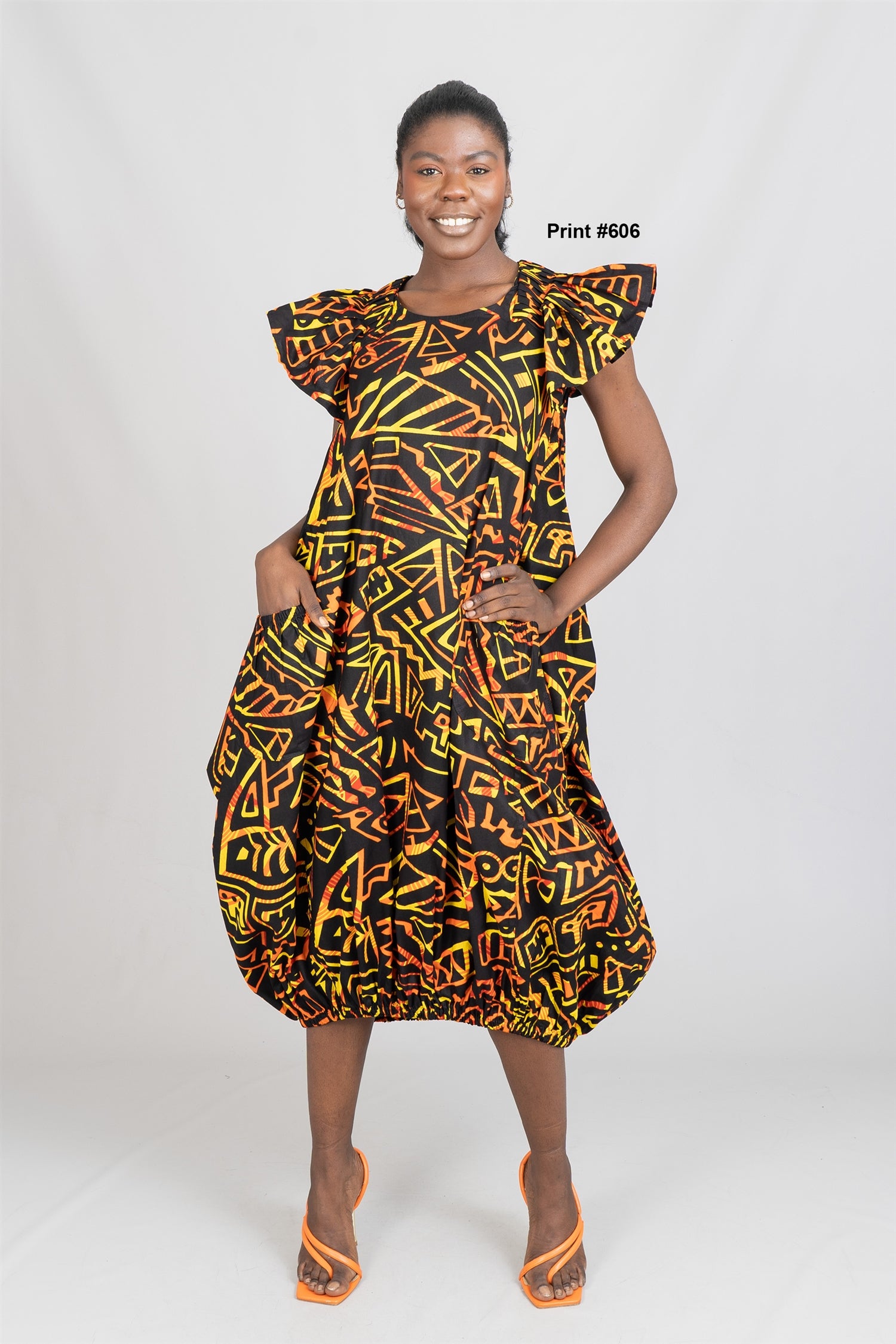 KaraChic 7745 Authentic African Print Elastic Hem Dress