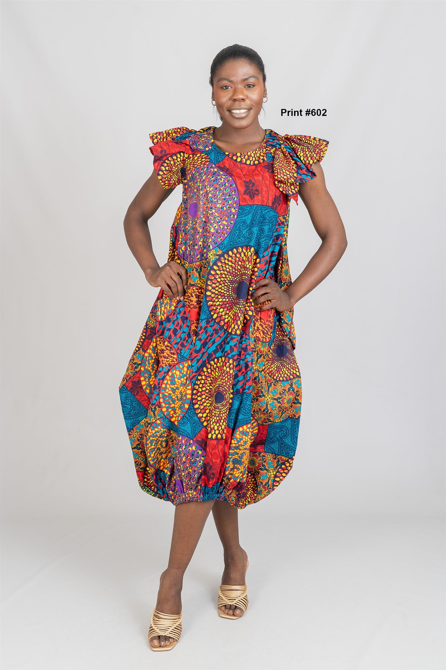 KaraChic 7745 Authentic African Print Elastic Hem Dress