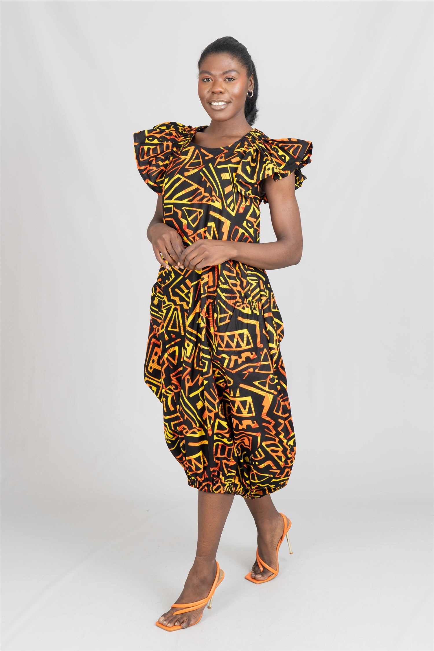 KaraChic 7745 Authentic African Print Elastic Hem Dress