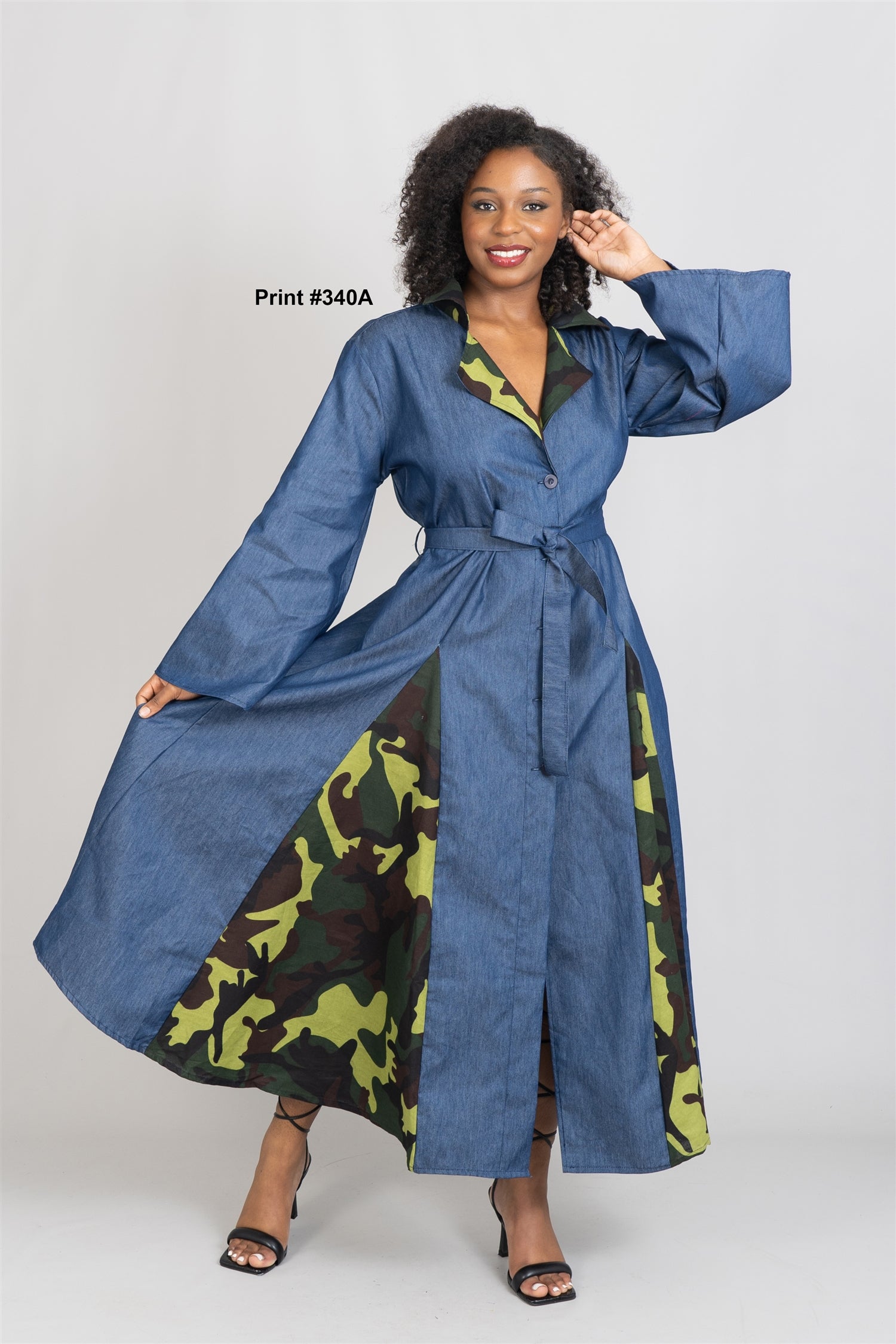 KaraChic 7752D Authentic African Print Trim Denim Dress