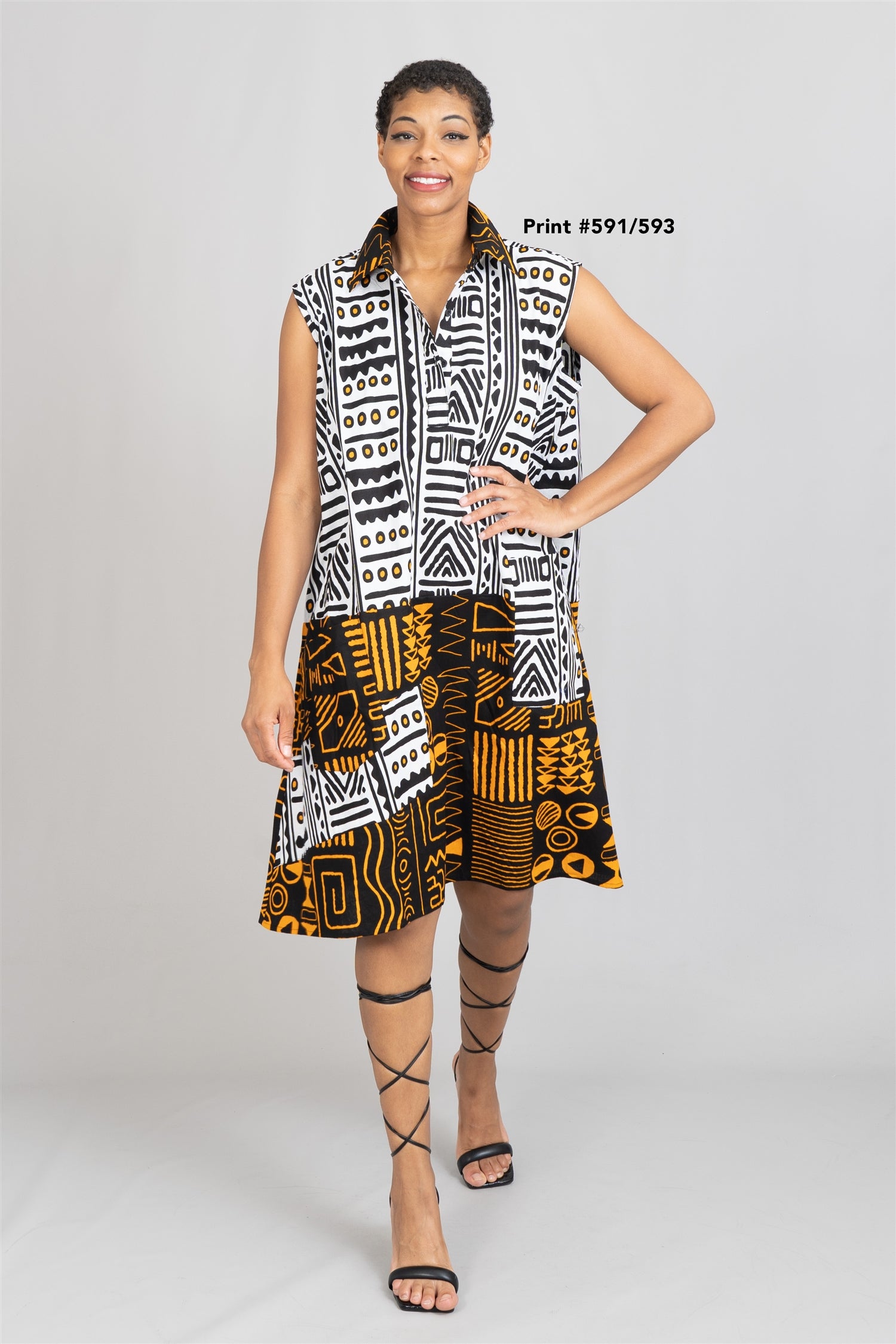 KaraChic 7754A Authentic African Print Sleeveless Dress