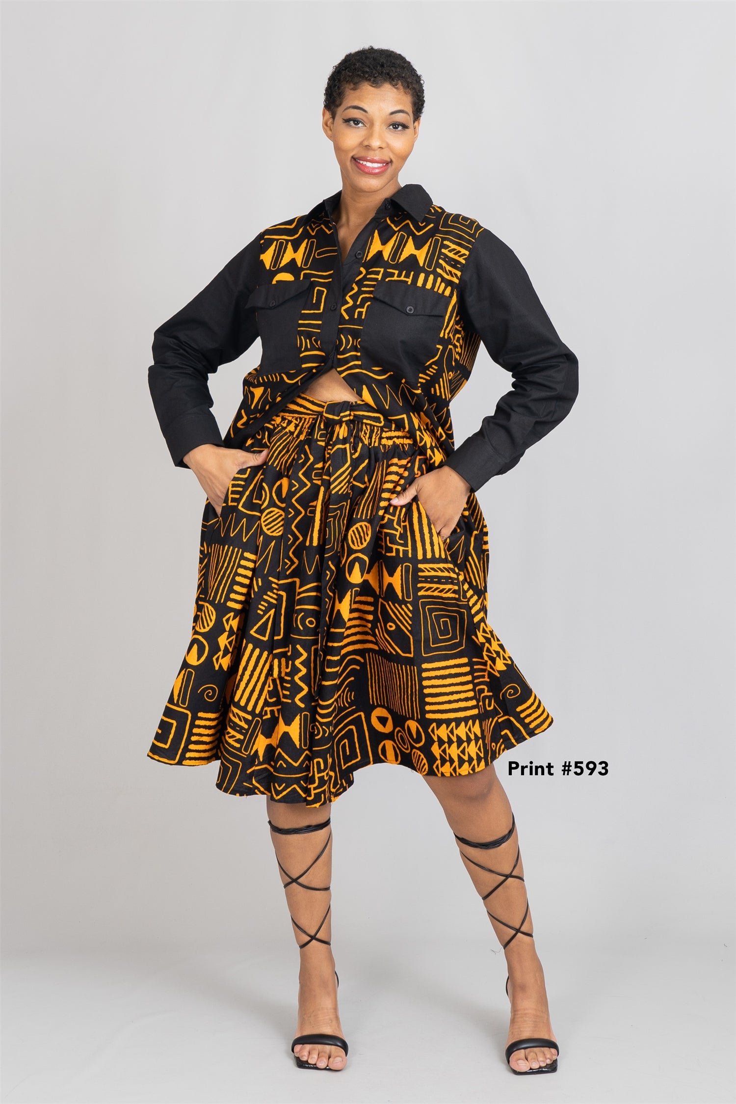 KaraChic 7755A Authentic African Print and Solid Dress