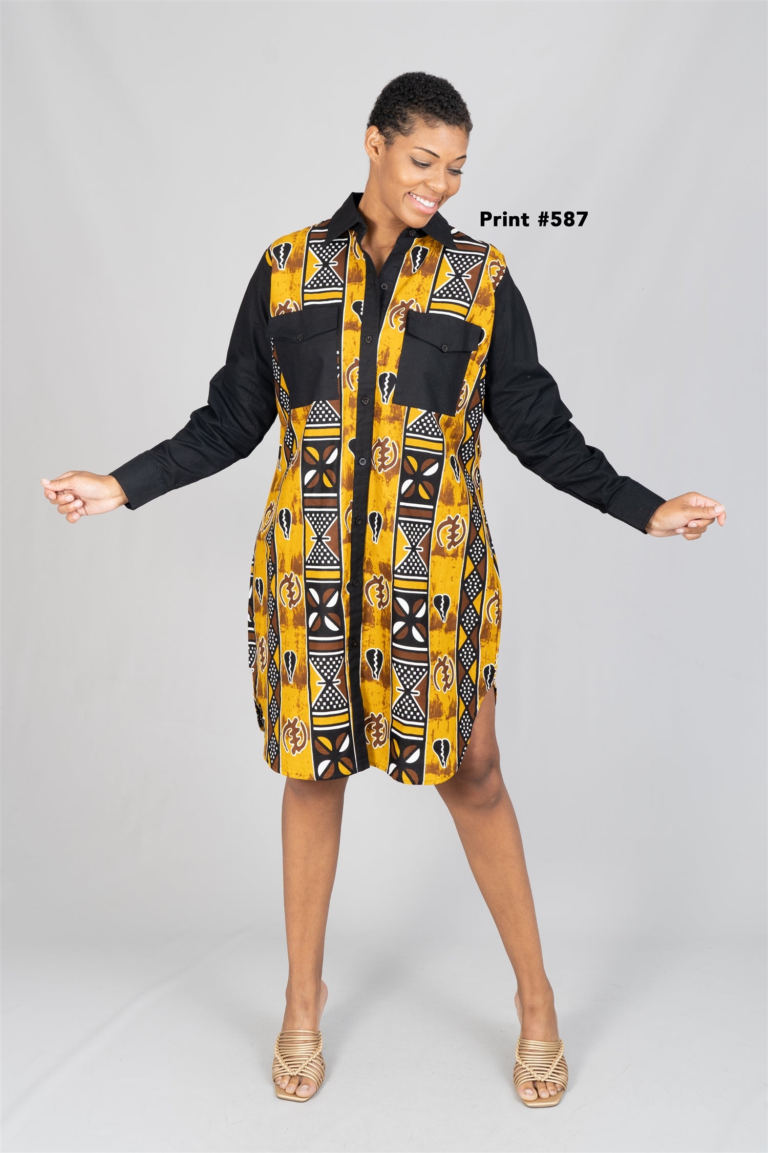 KaraChic 7755A Authentic African Print and Solid Dress