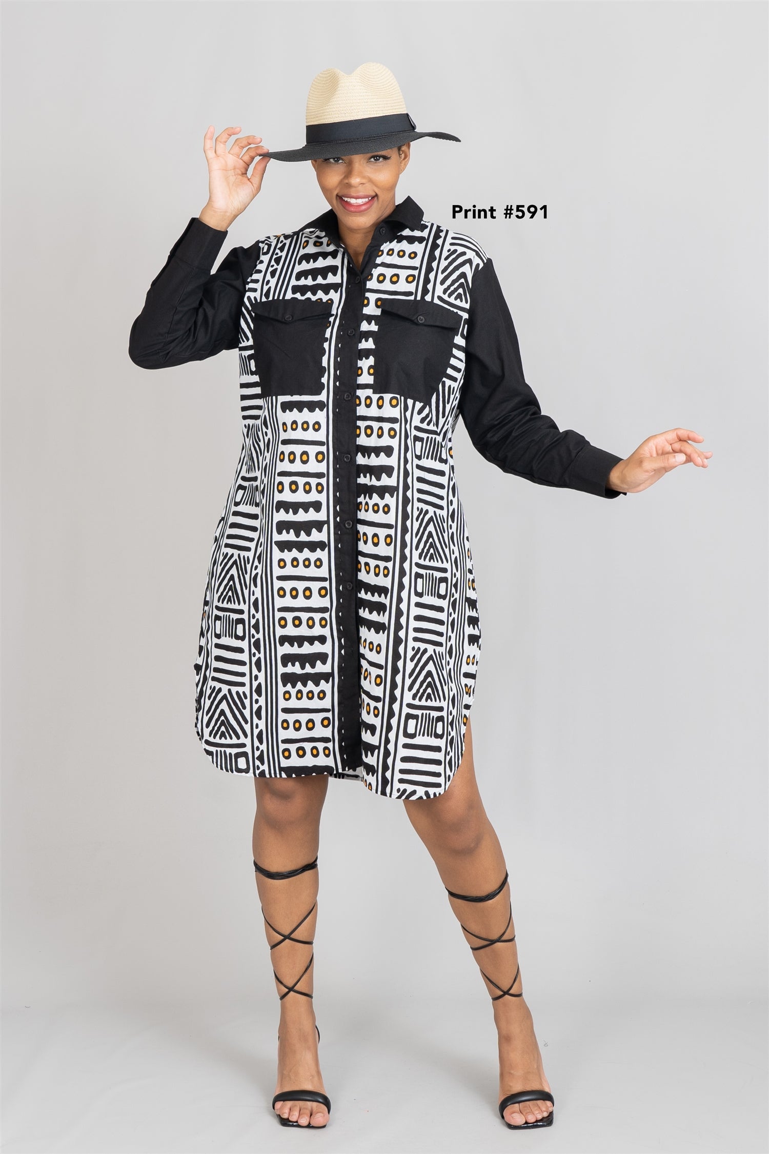 KaraChic 7755A Authentic African Print and Solid Dress