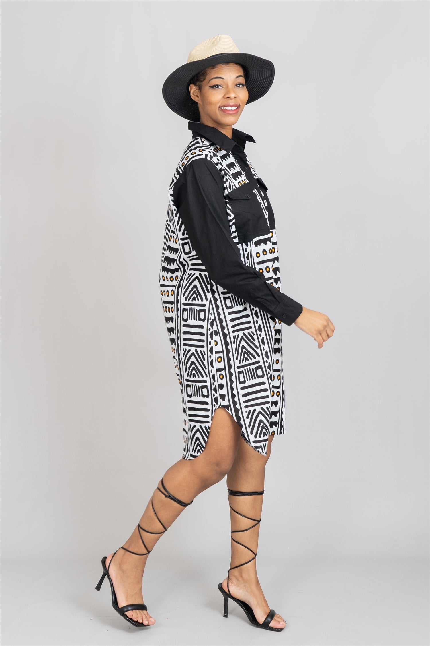 KaraChic 7755A Authentic African Print and Solid Dress