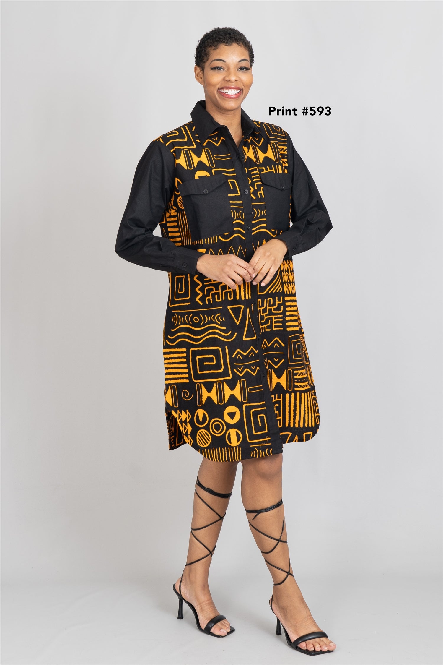 KaraChic 7755A Authentic African Print and Solid Dress