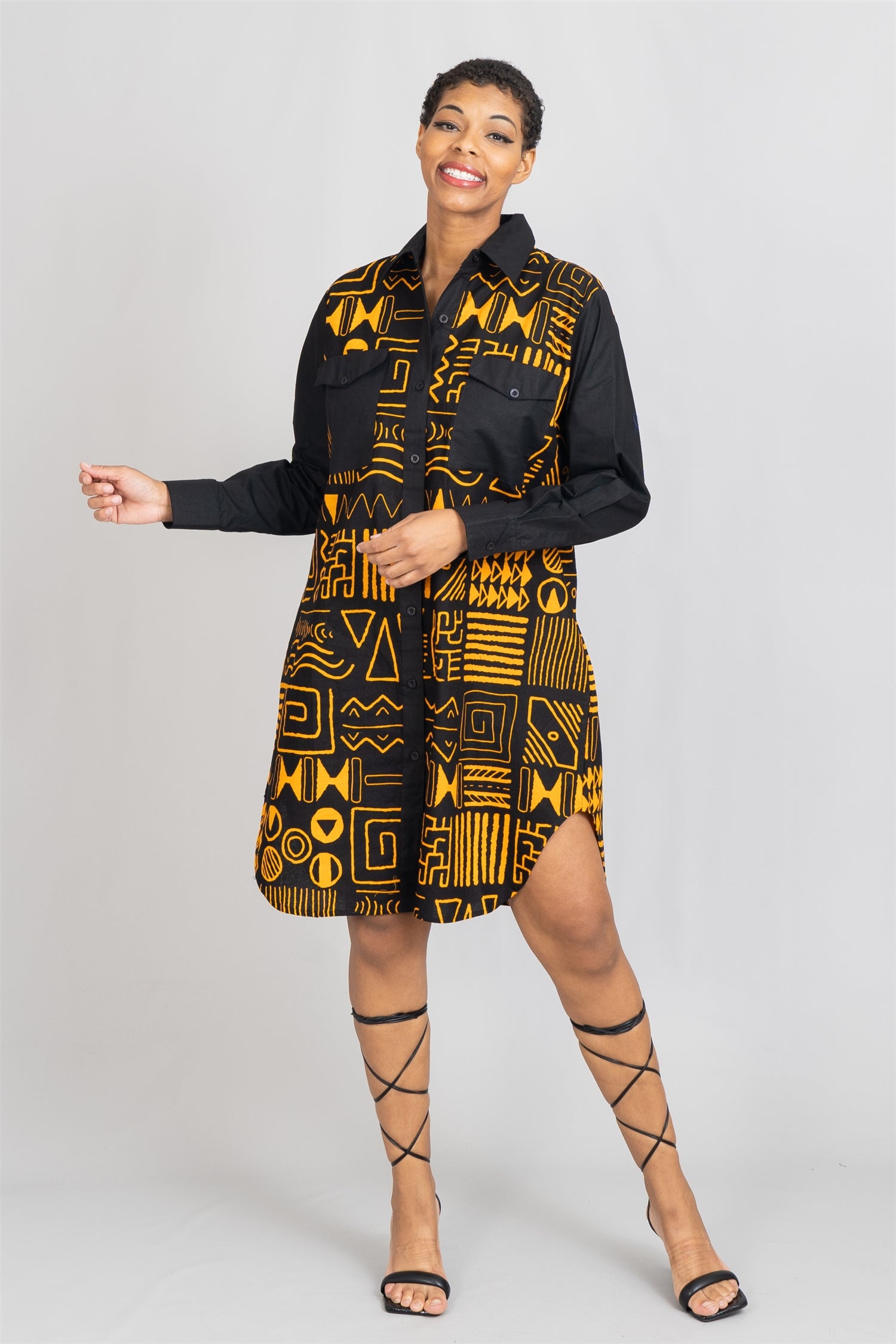 KaraChic 7755A Authentic African Print and Solid Dress