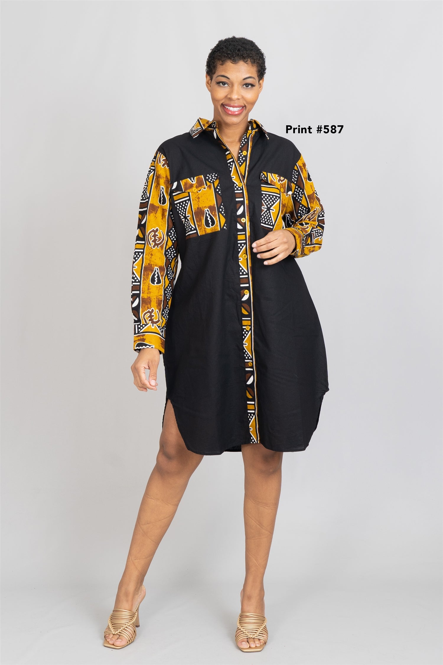 KaraChic 7755S Authetnic African Print and Solid Dress