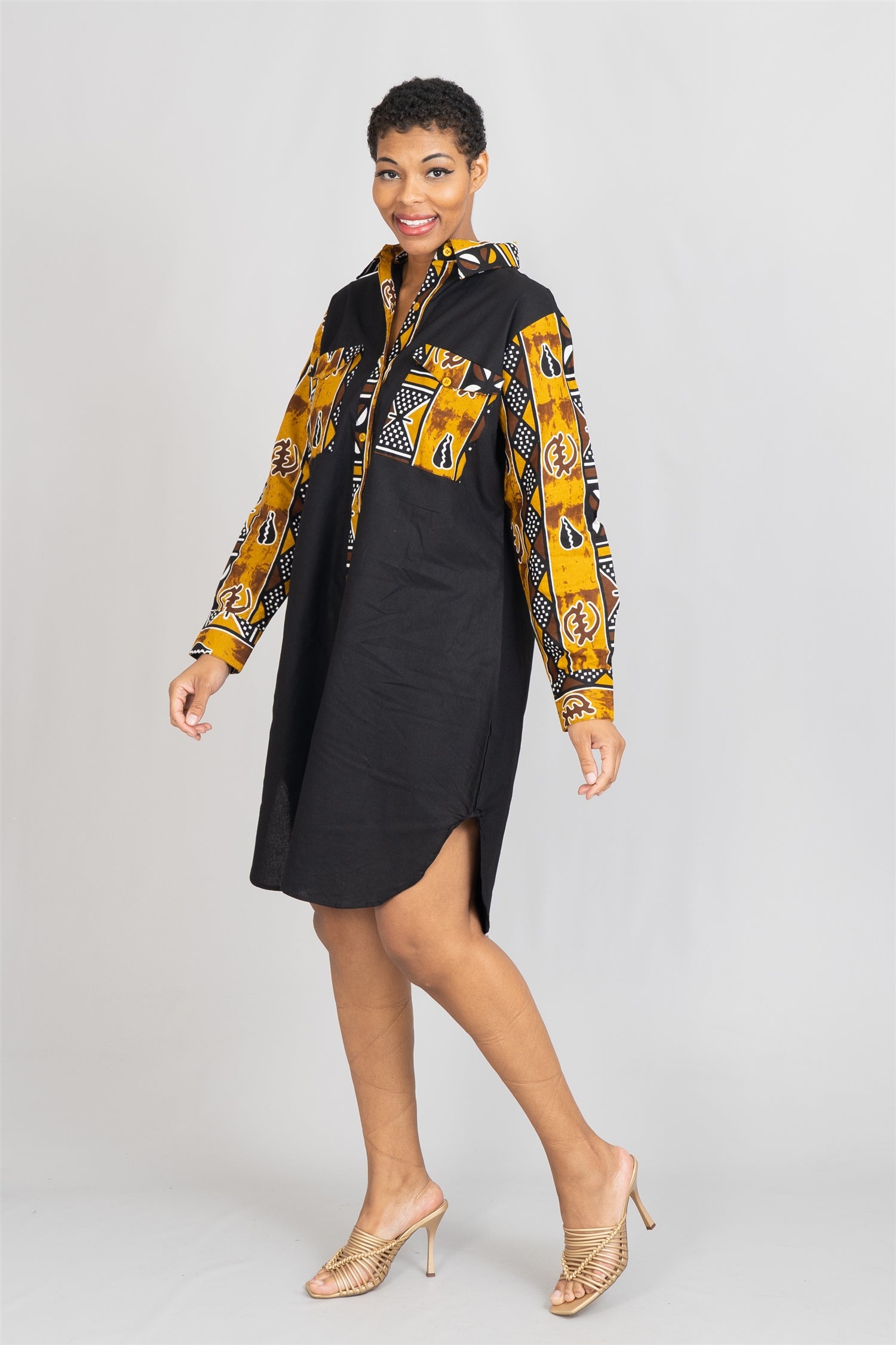 KaraChic 7755S Authetnic African Print and Solid Dress