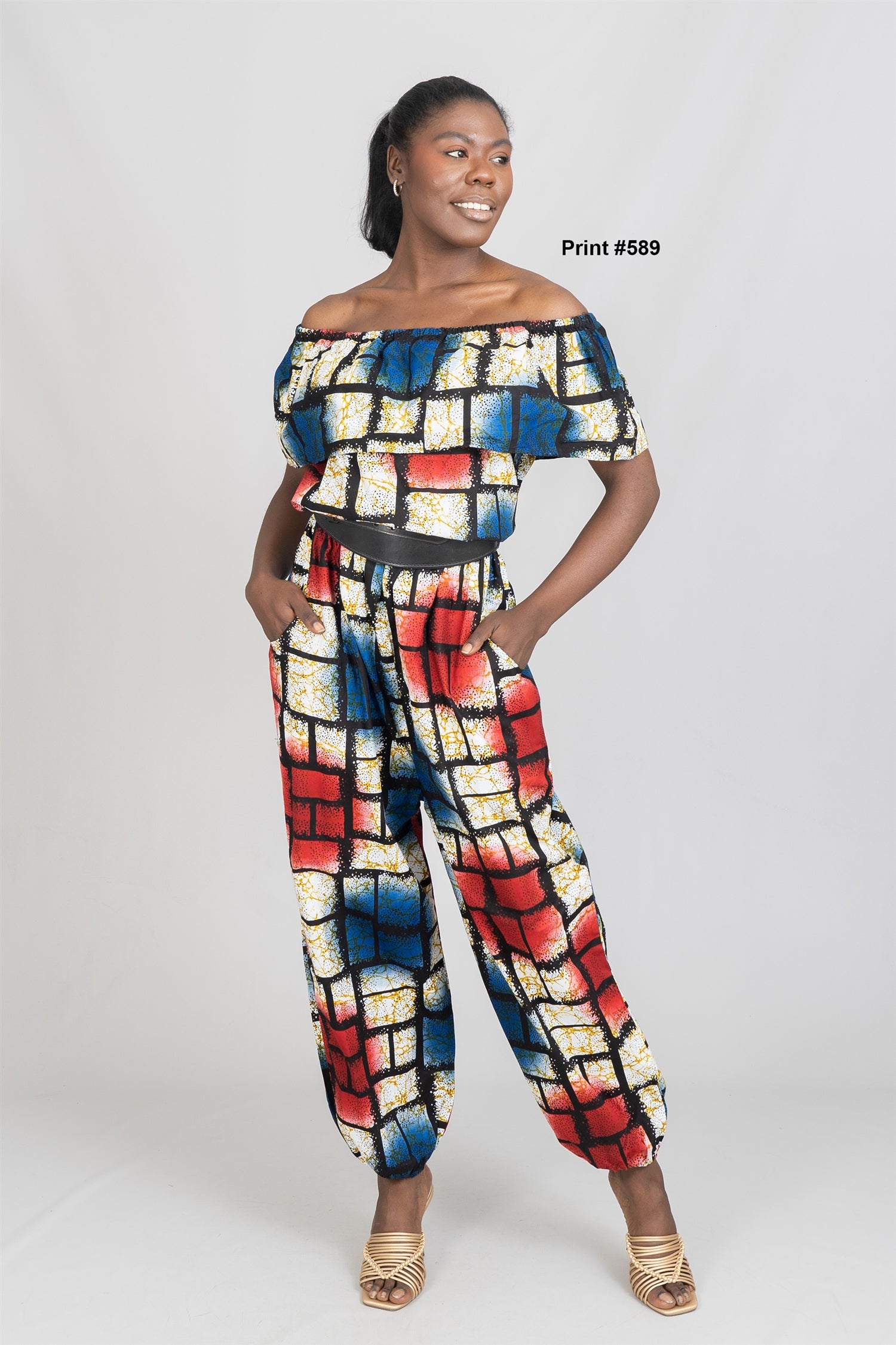 KaraChic 7758 Authentic African Print Off-shoulder Jumpsuit