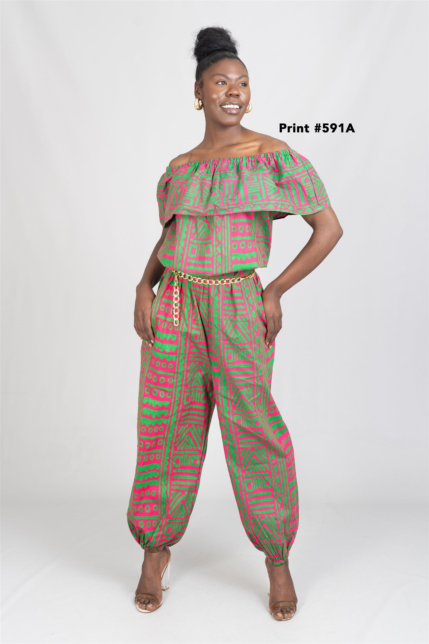 KaraChic 7758 Authentic African Print Off-shoulder Jumpsuit