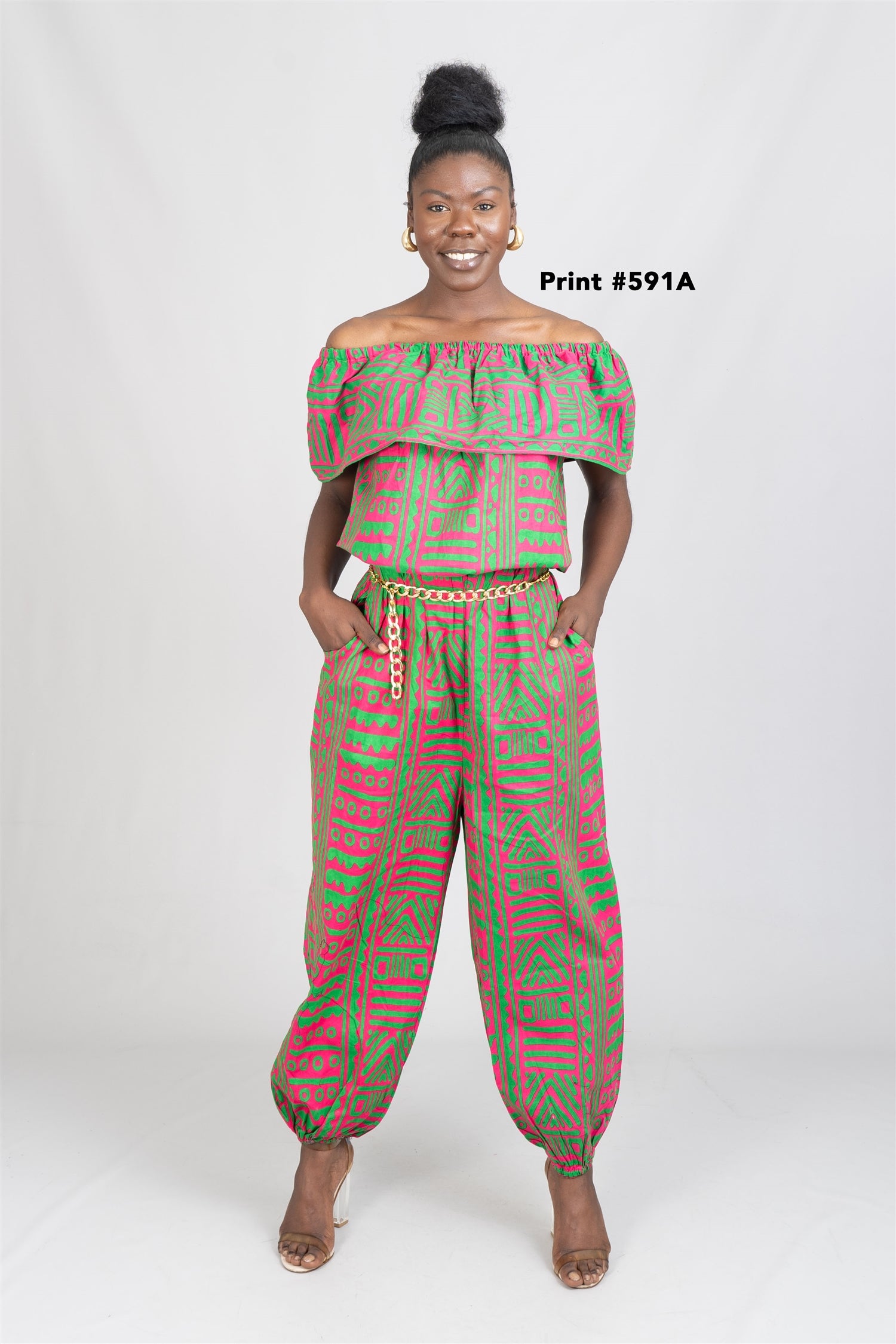 KaraChic 7758 Authentic African Print Off-shoulder Jumpsuit