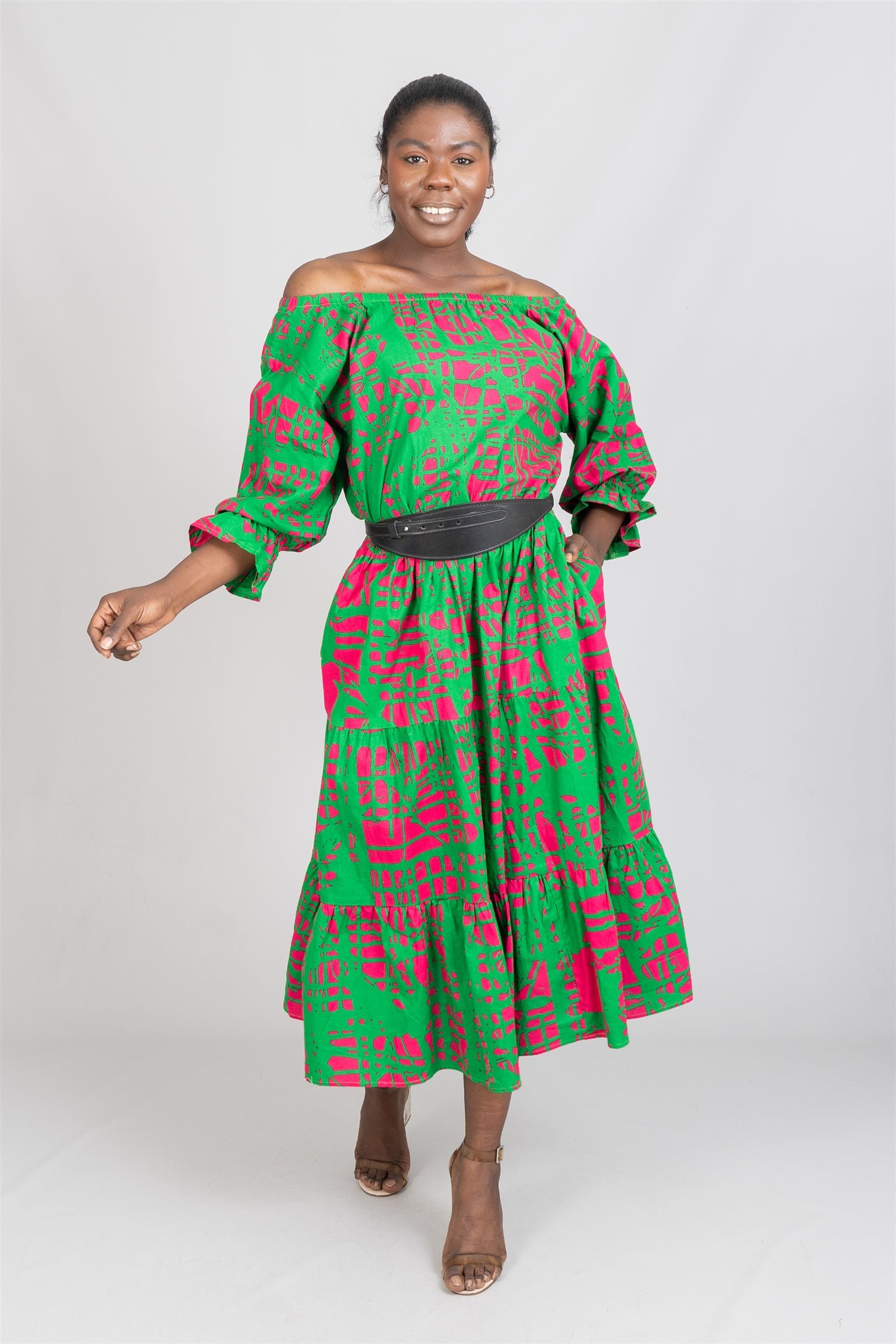 KaraChic 7764 Authentic African Print Off-shoulder Dress