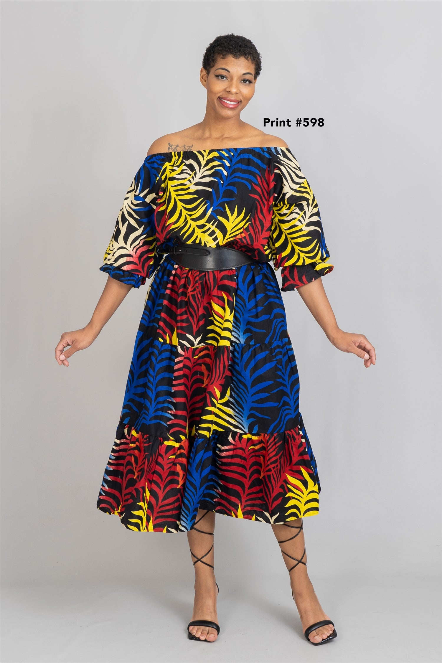 KaraChic 7764 Authentic African Print Off-shoulder Dress